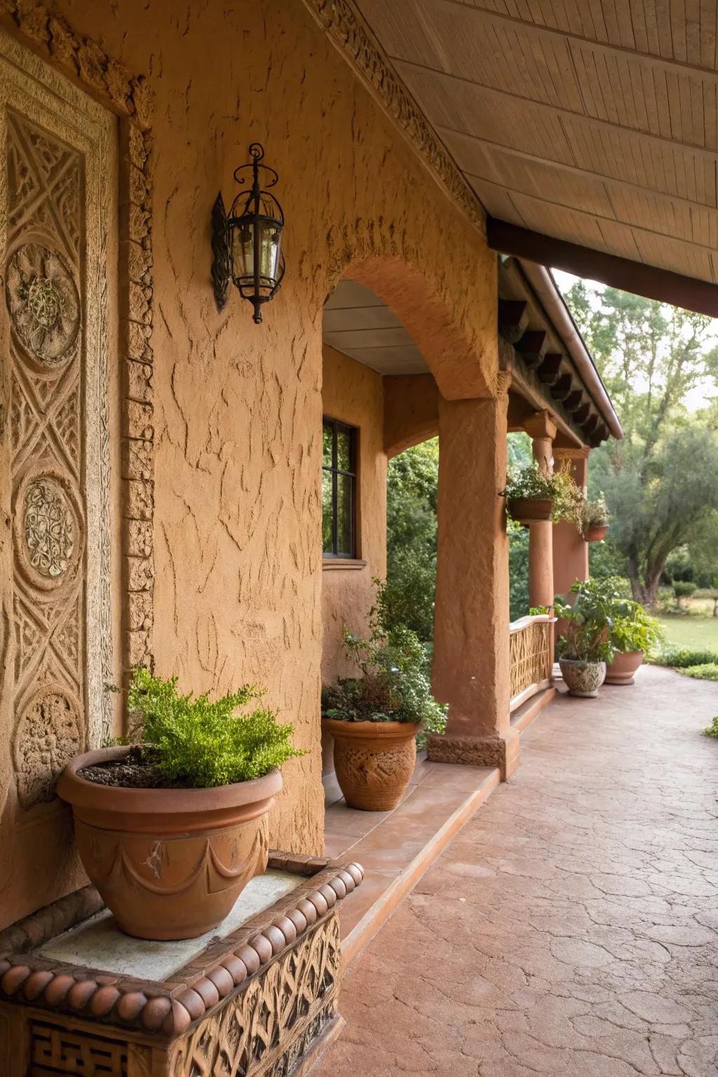 Textured stucco with warm shades brings a nice charm to this porch.