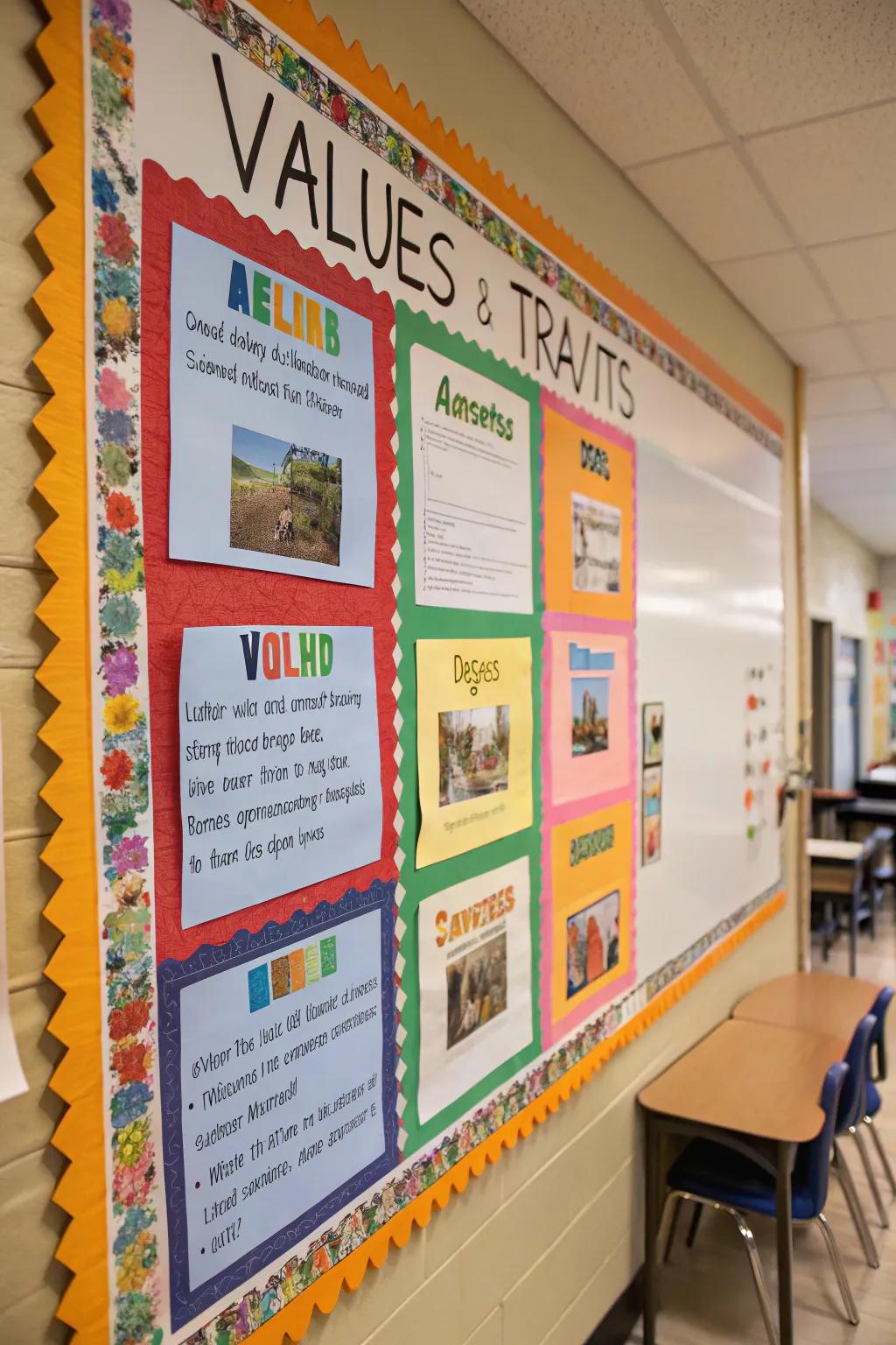 Highlighting core values and attributes with colorful flair.