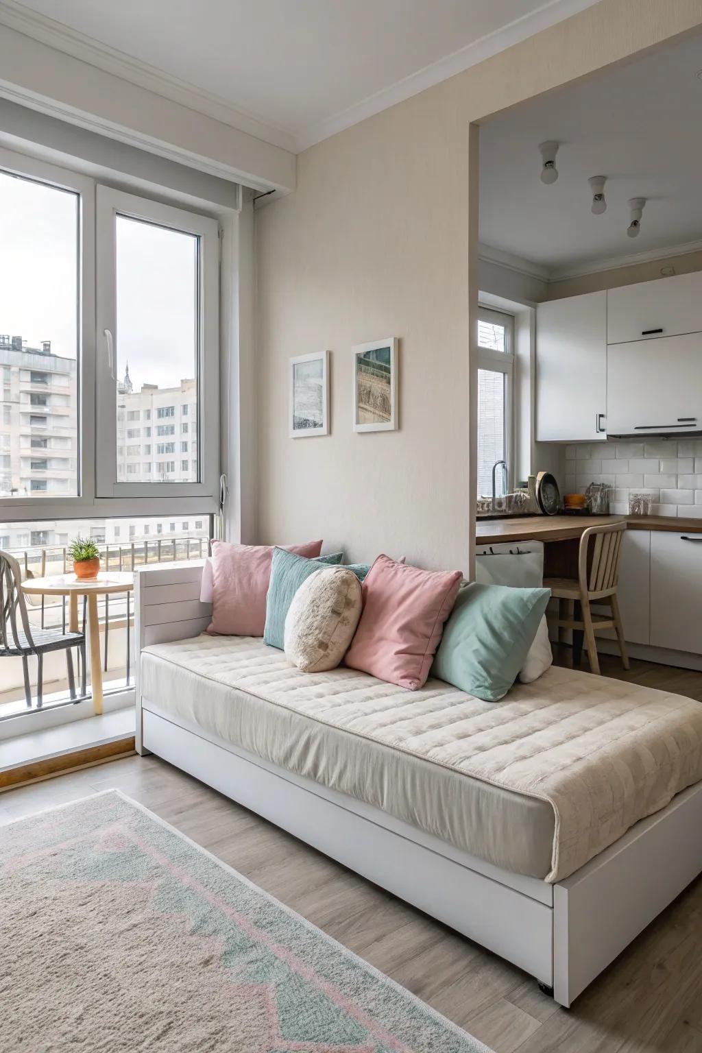 A daybed easily switches between lounging and sleeping.