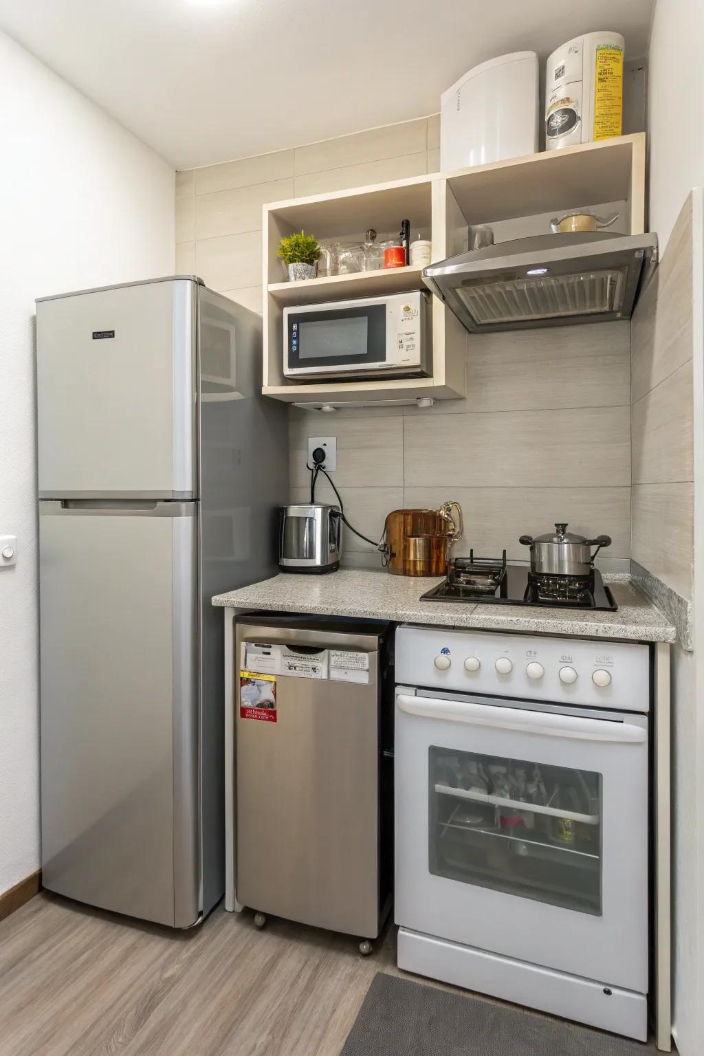 Downsized appliances help keep your kitchen layout open and spacious.