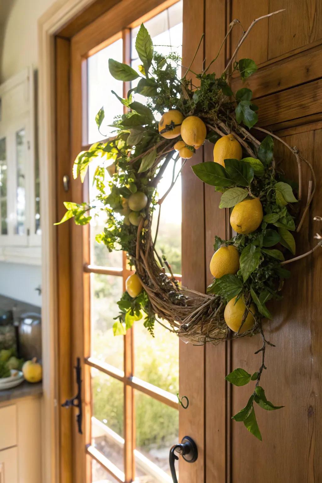 Infuse a tangy freshness with a citron-themed wreath.