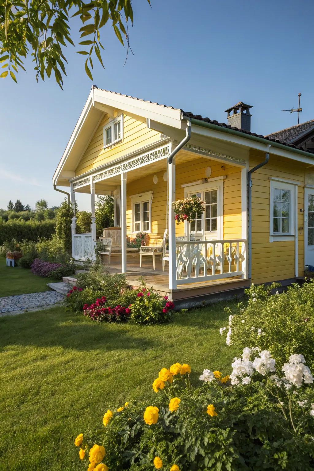 A summer house in bright yellow, radiating warmth and cheer.