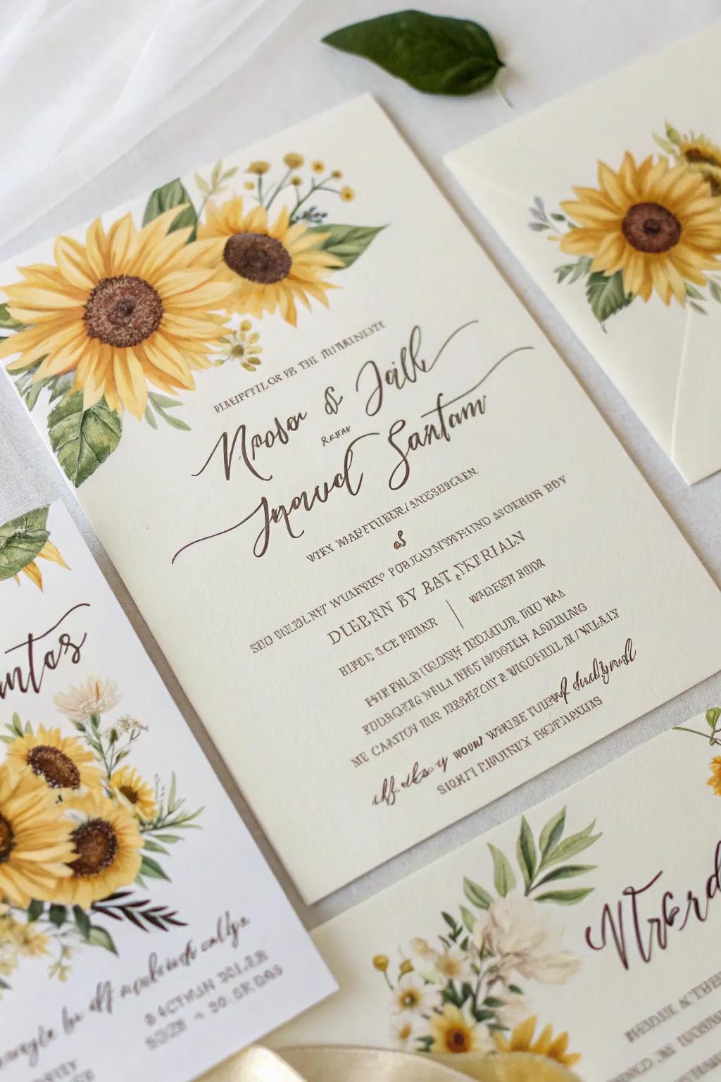 Wedding invitations elegantly designed with daisy motifs.