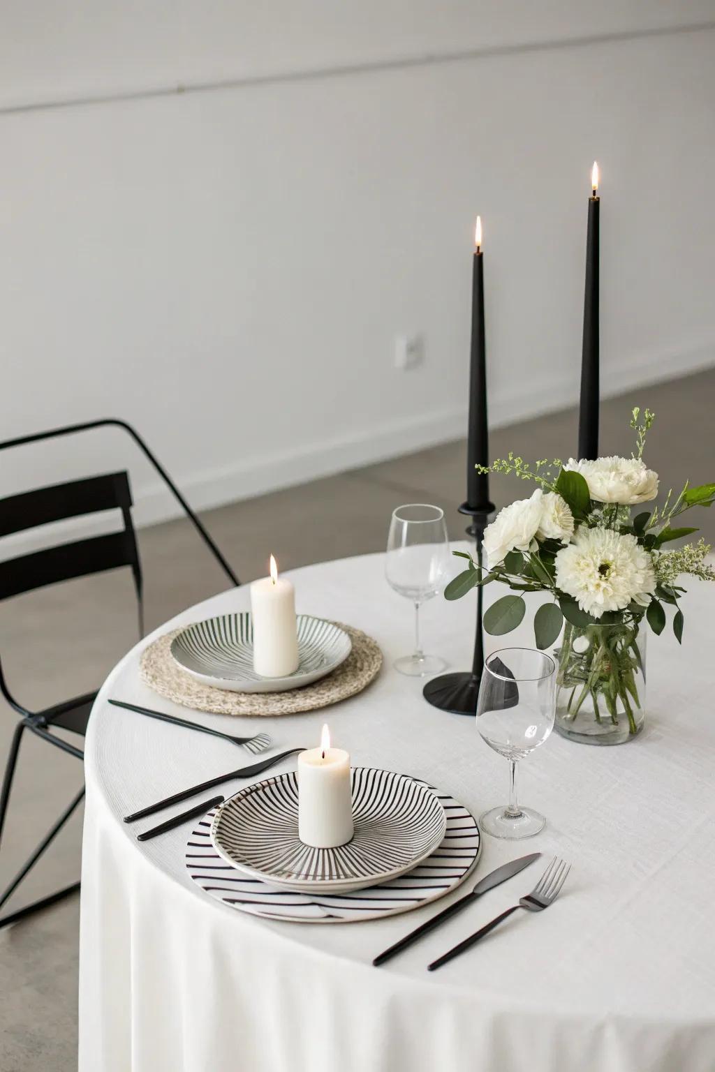 A chic and understated sweetheart table featuring minimalist decoration.