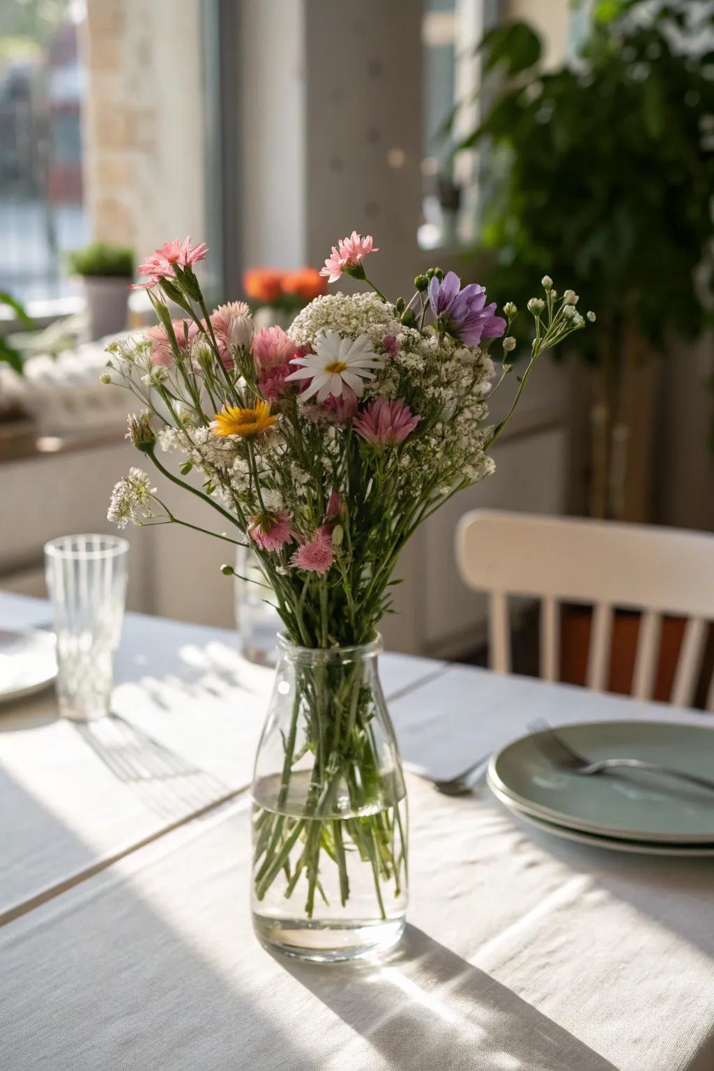 A minimalist centerpiece highlighting a delicate glass vase.