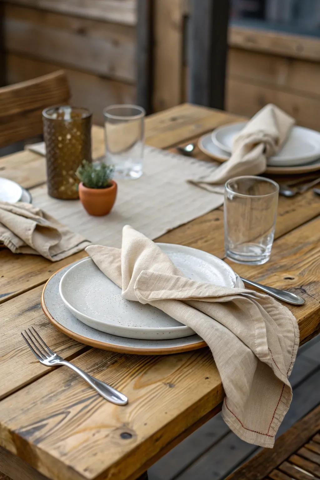 Casual chic setup with relaxed napkin placements.