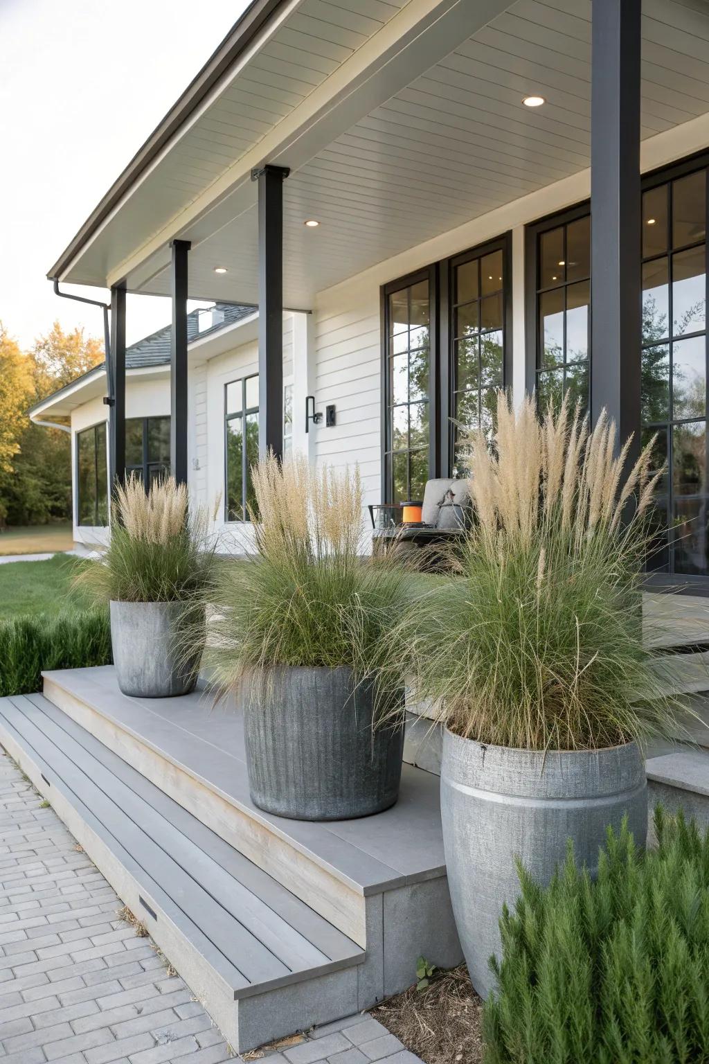 Create a lavish entrance with eye-catching pots.