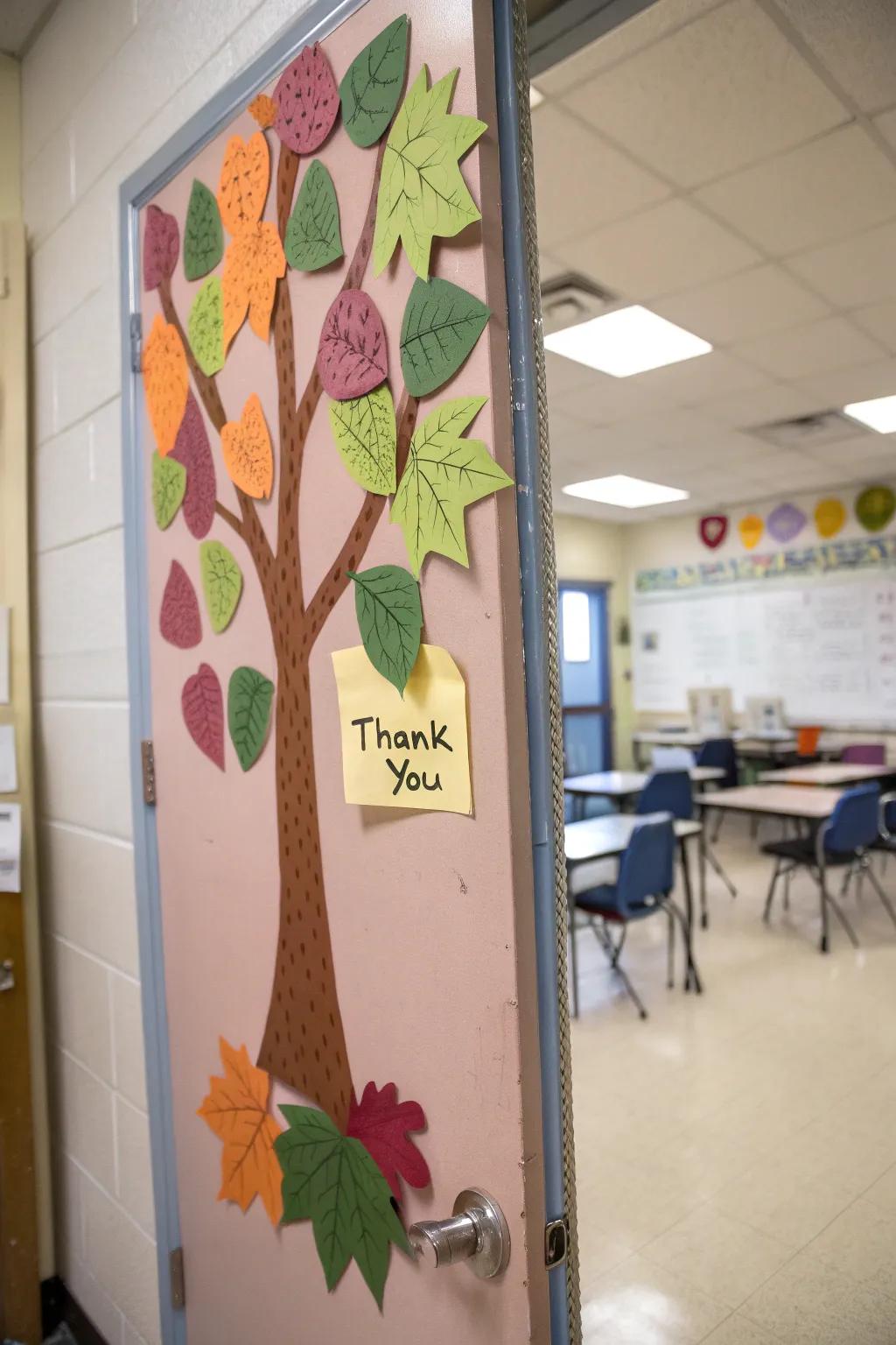 Embrace the beauty of nature with a tree and leaves-themed door.