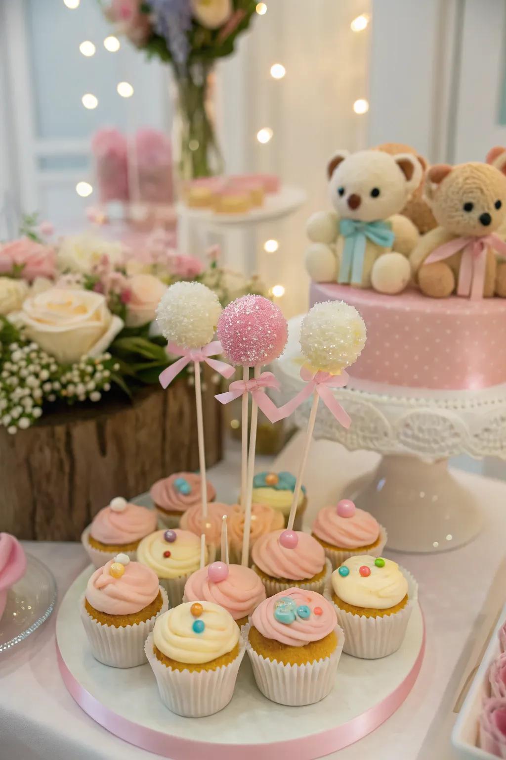 Adorable teddy bear-themed desserts are a sweet highlight of the party.