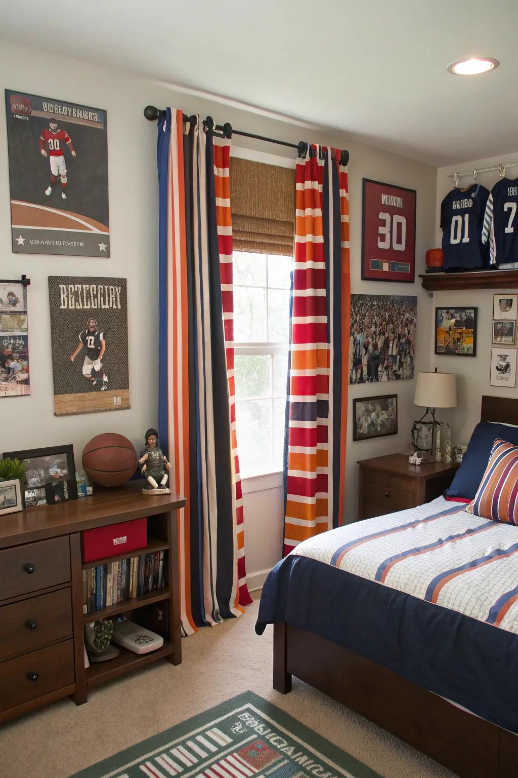 Banded shades give an athletic vibe to the room.