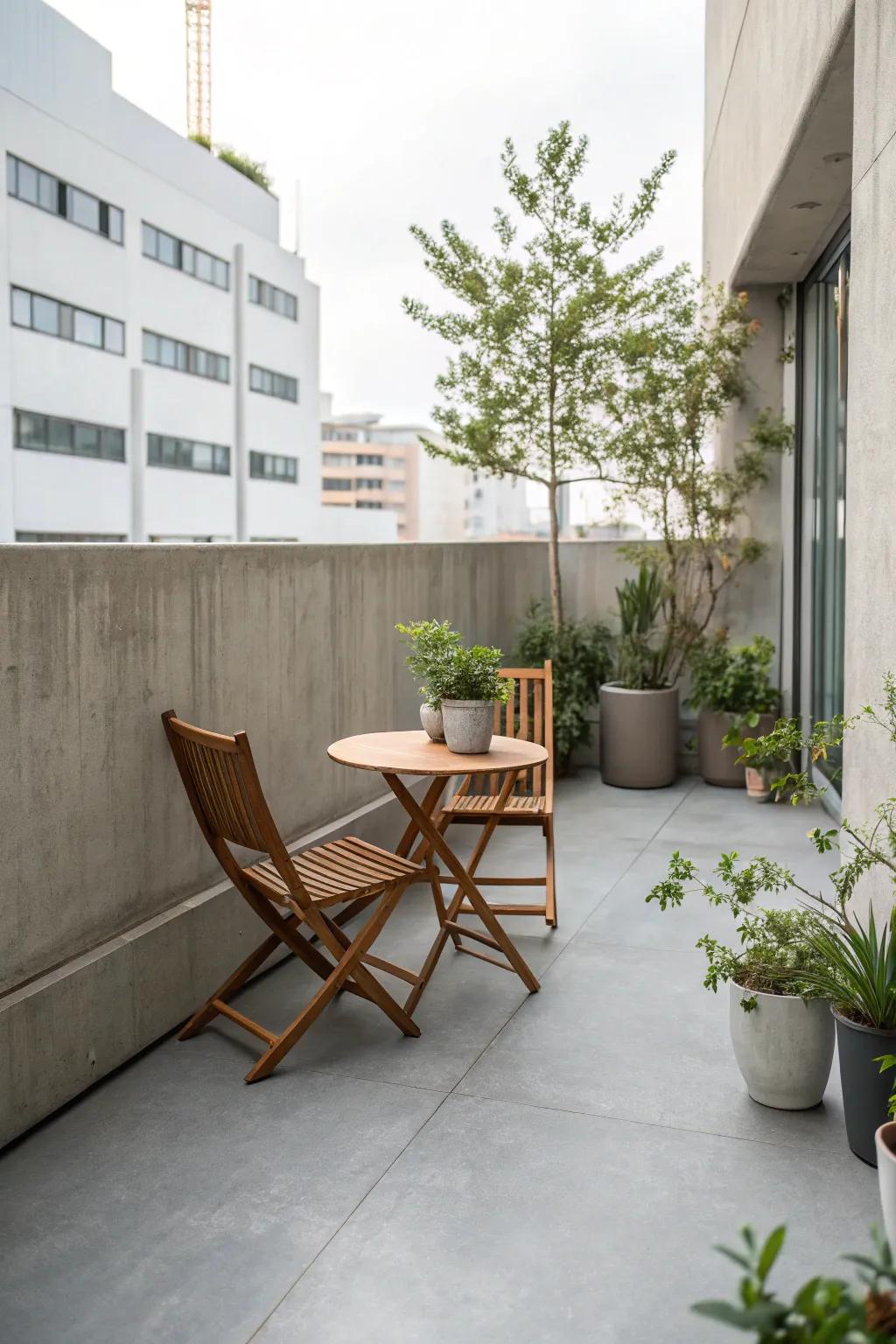 Cement flooring offers a chic, modern feel to your terrace.
