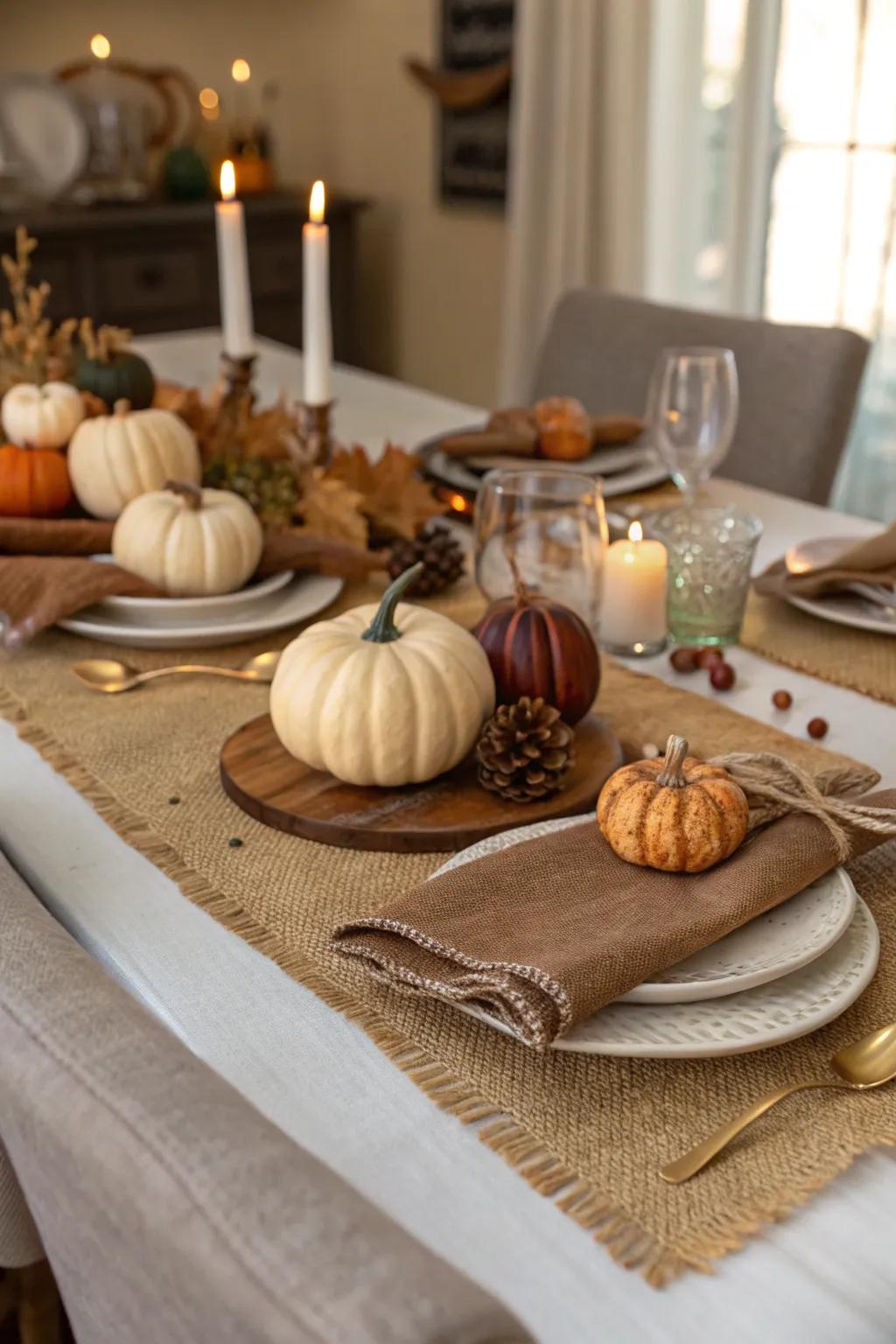 A harvest-inspired table arrangement with rustic charm.