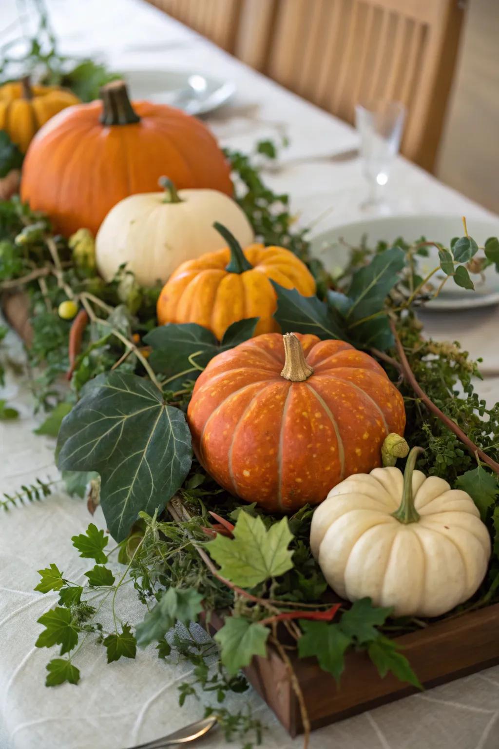 An exquisite pumpkin arrangement centerpiece gracing your table.