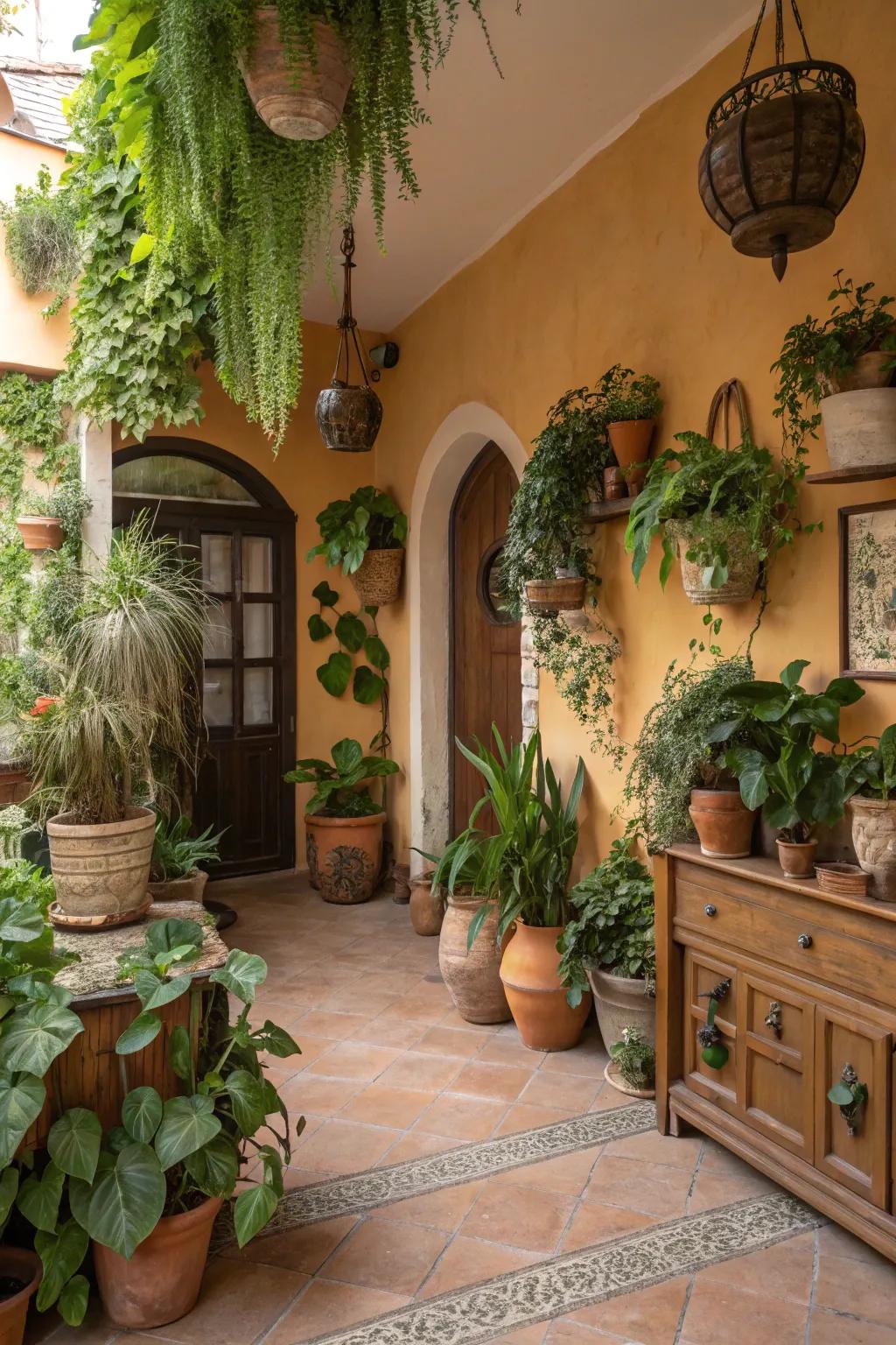Nature-inspired decor with calming earthy tones.