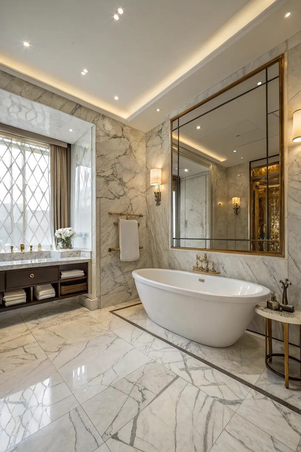 Marble tiles offer a refined and elegant touch to any bathtub setting.