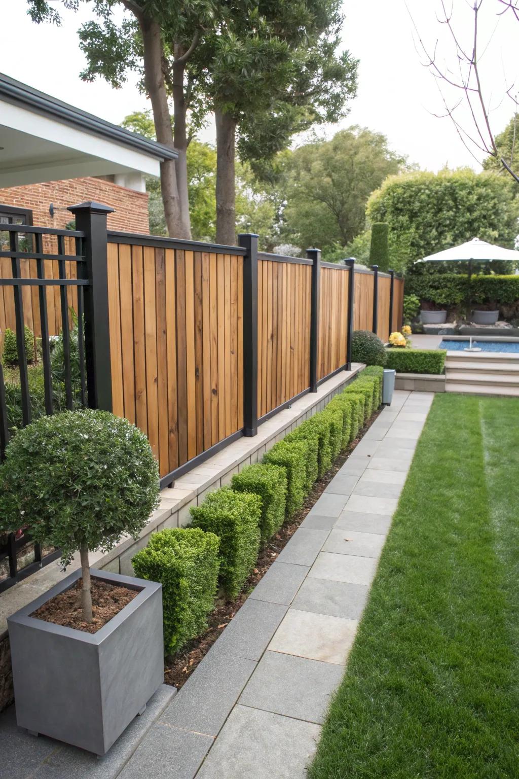 Blend wood with metal for a contemporary and traditional fence.