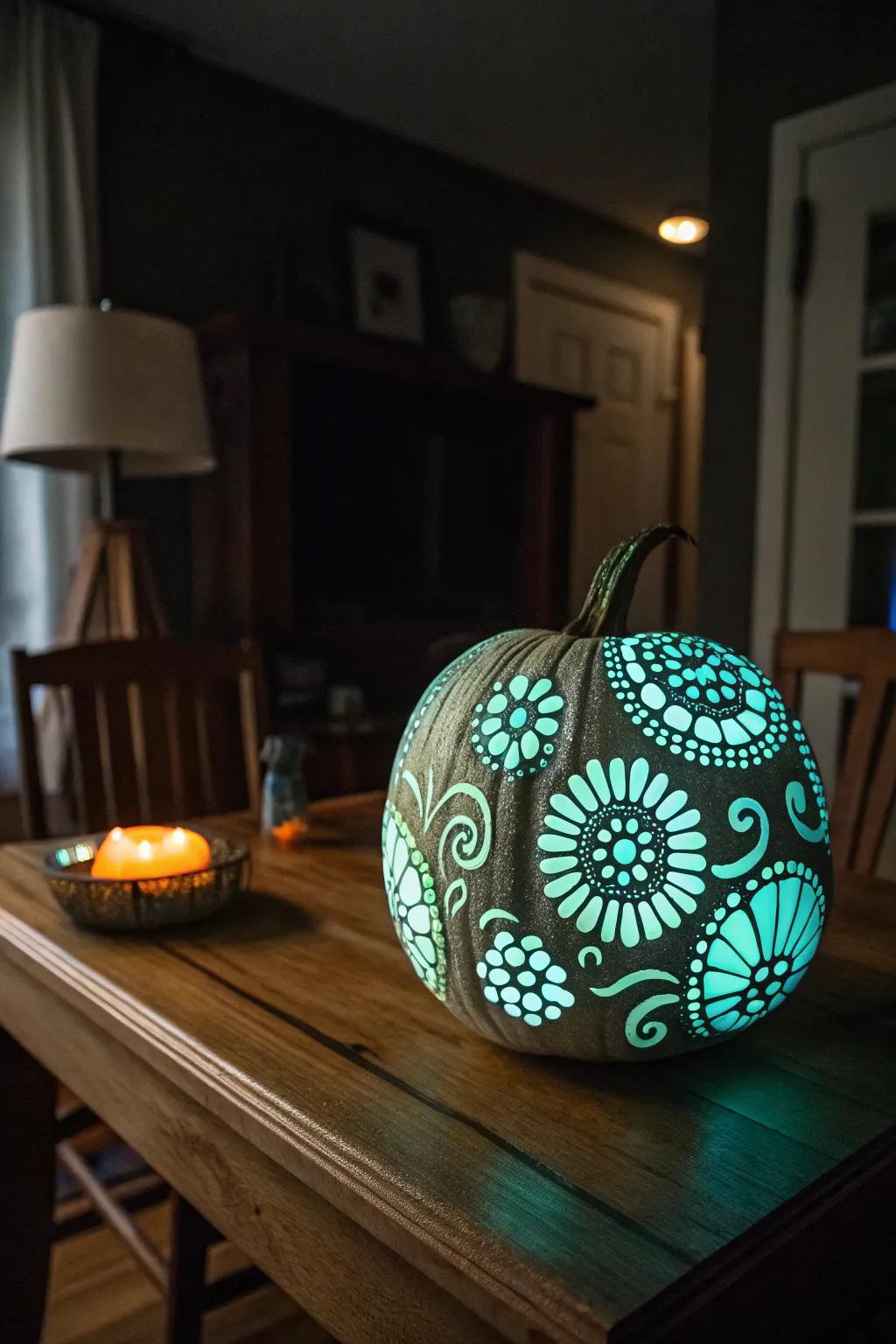 Discover the magic of glowing pumpkin designs.