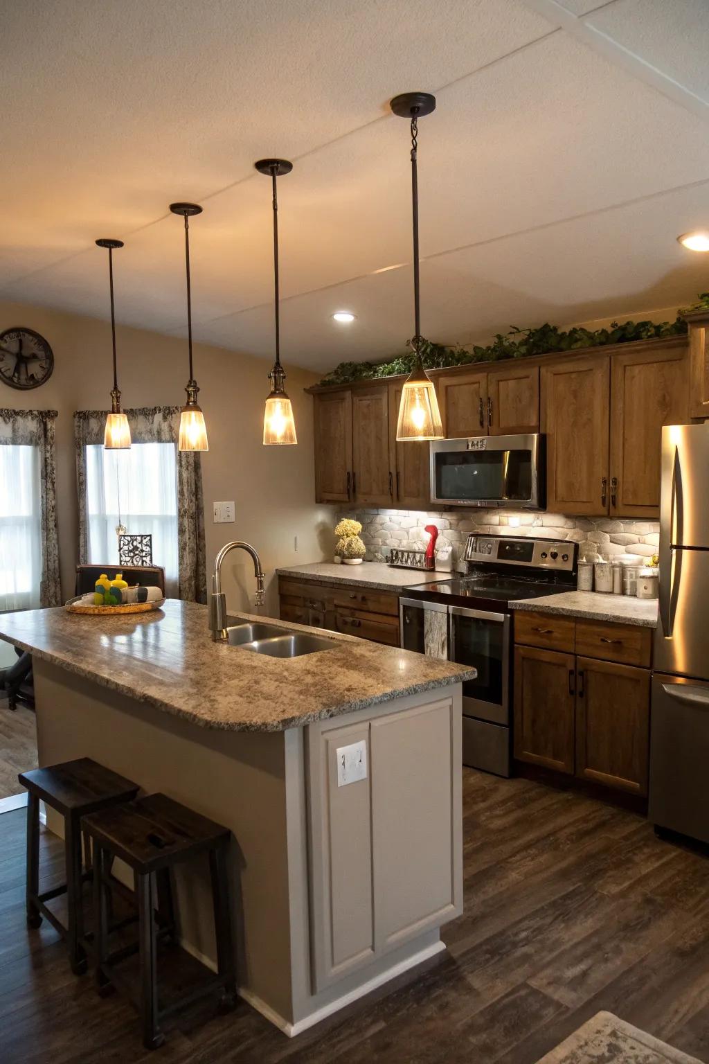 Intelligent lighting selections brighten up your kitchen and contribute to its style.