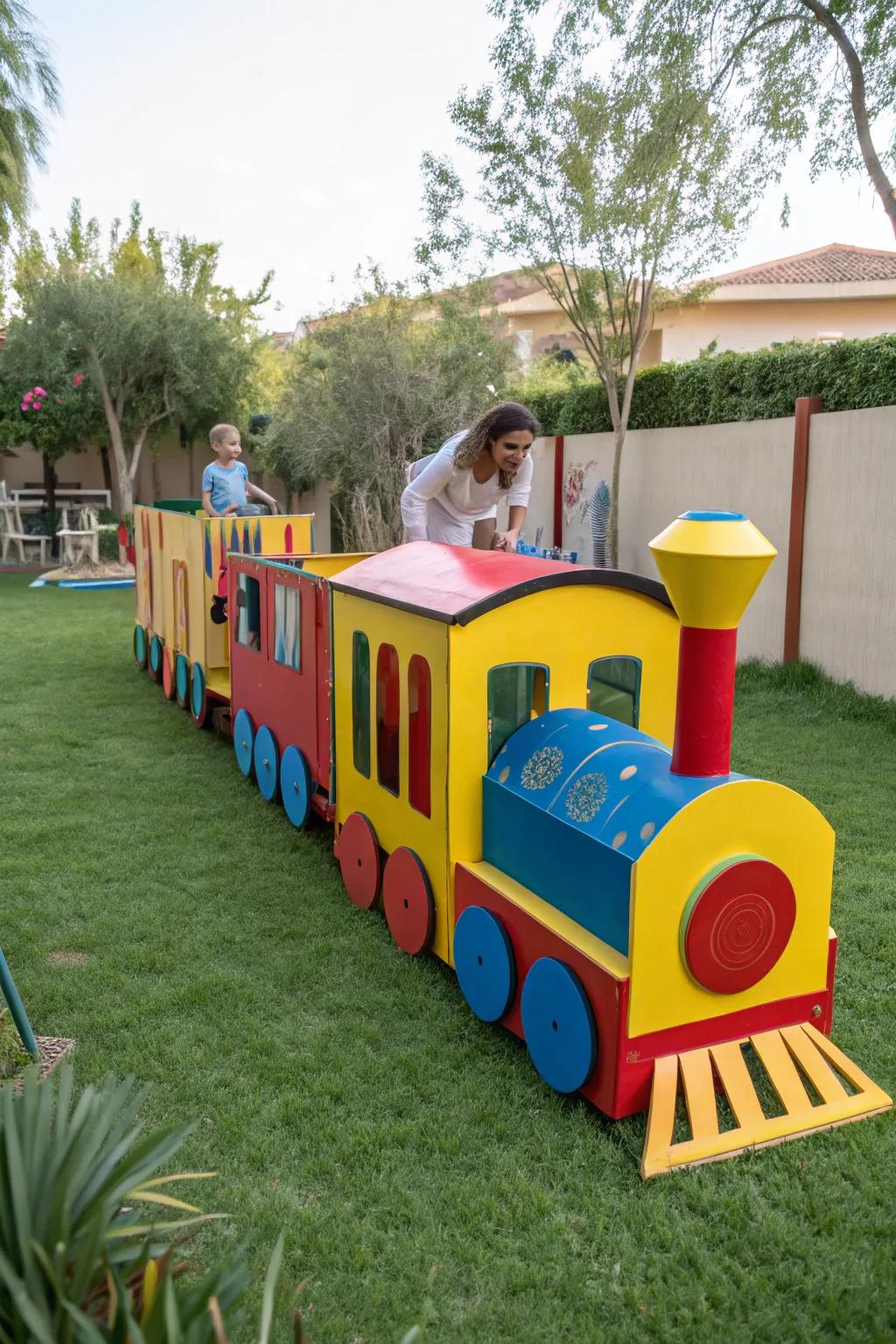 A build-your-own fiberboard railroad offers countless amusement.