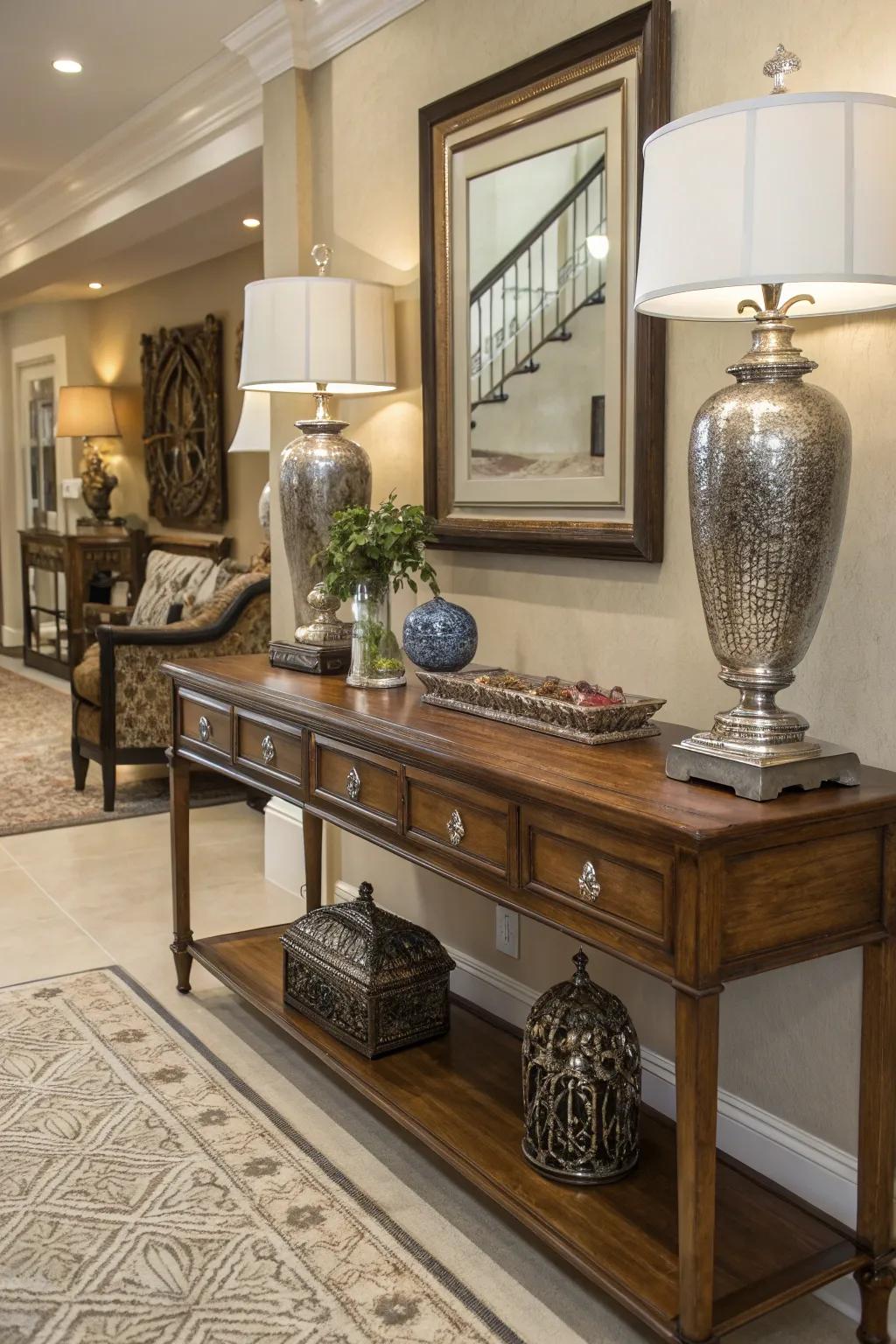 Mixing materials enriches the personality and complexity of your entryway.