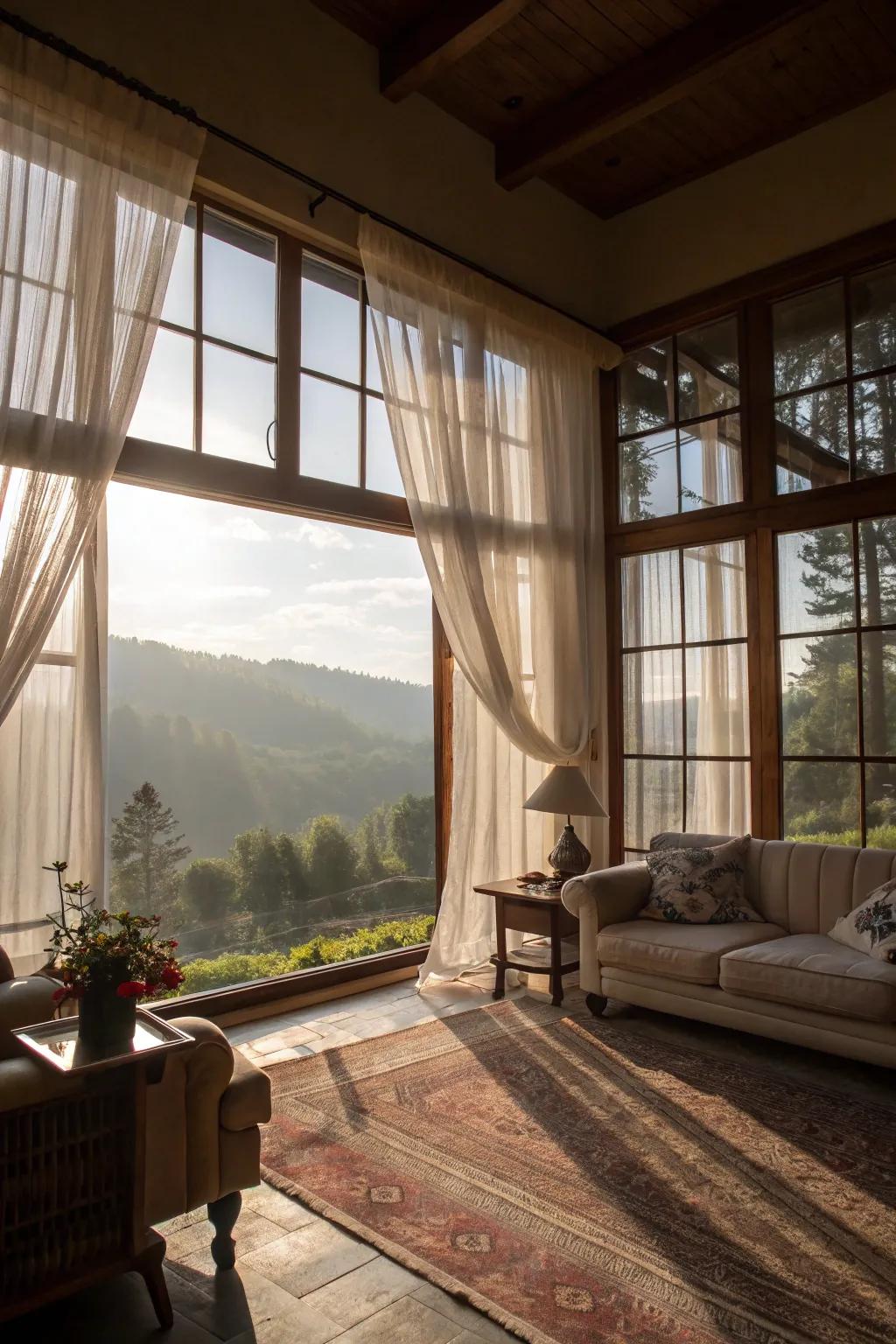 Ample sunlight enhancing the living room’s warmth.