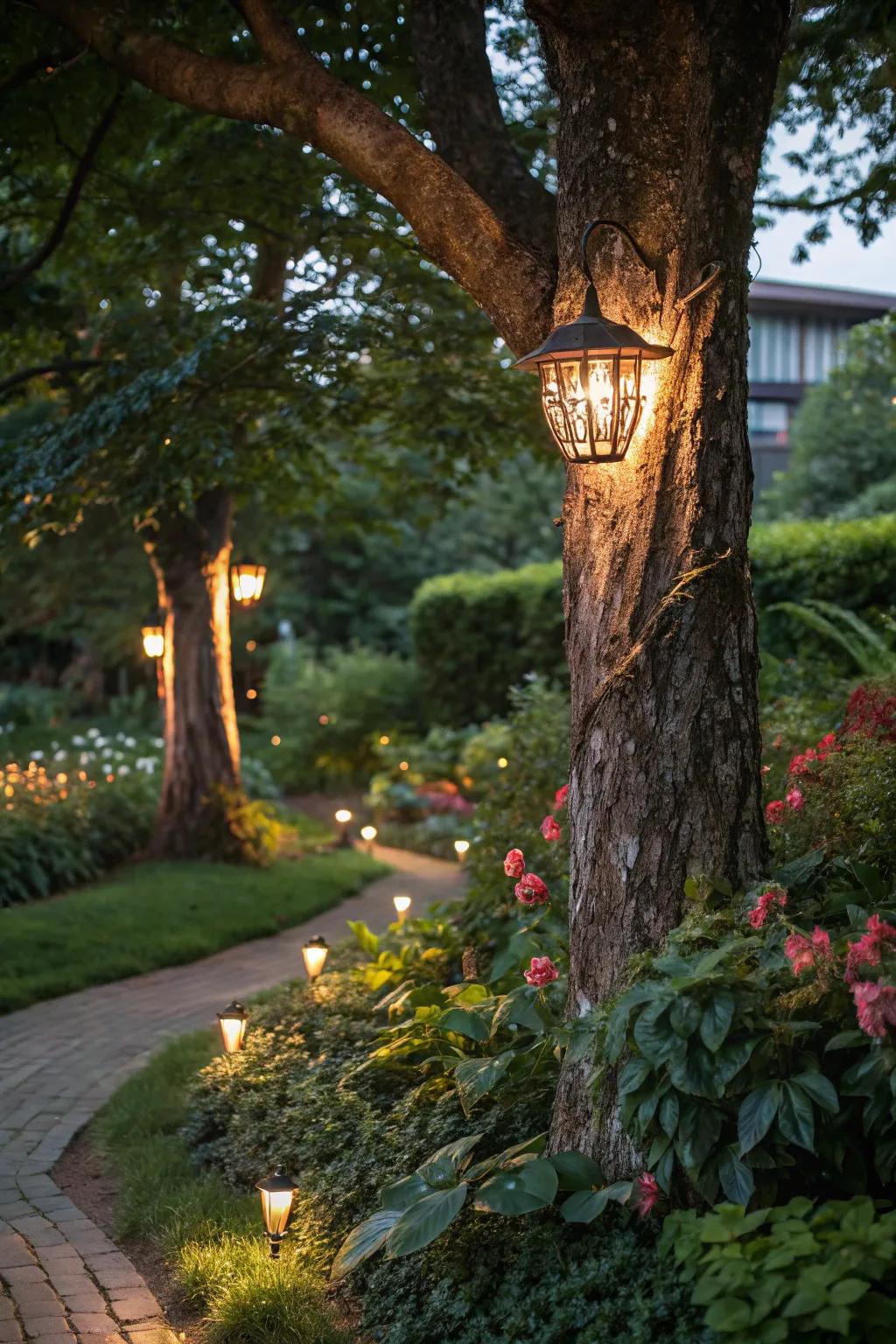 Solar-fueled lights contribute an eco-considerate radiance.