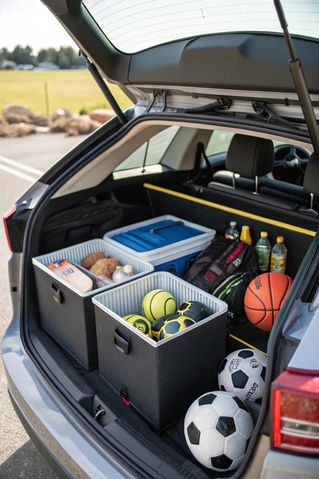 Multi-purpose storage boxes adapting to various trunk needs.