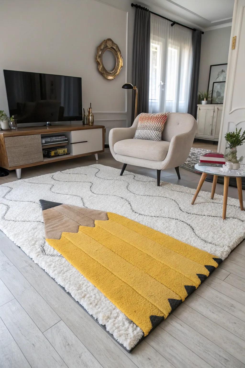 Unconventional floor covering configurations introduce unique interest to any decor.