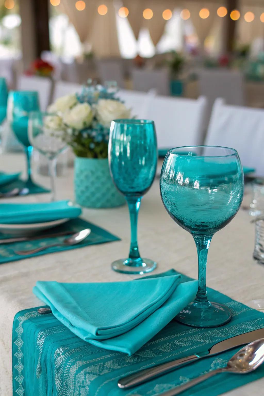 Cerulean-hue glassware introduces subtle elegance and appeal.