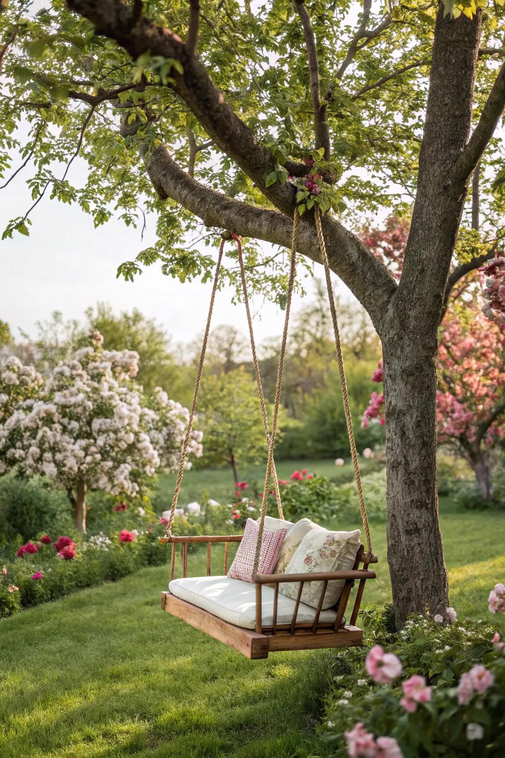 Swing gently beneath the tree and let your concerns fade away.