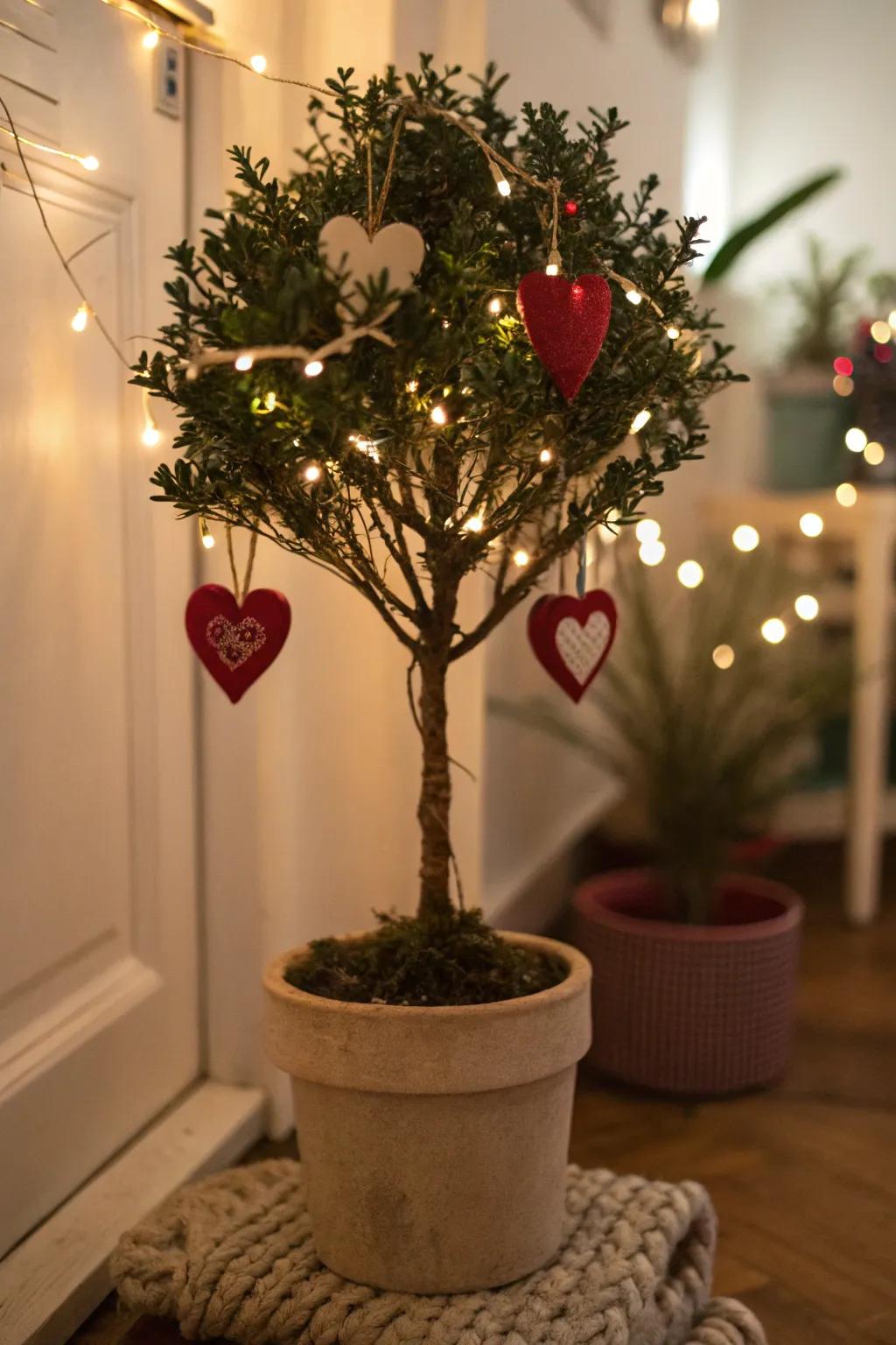 Valentine's Day tree with heart ornaments