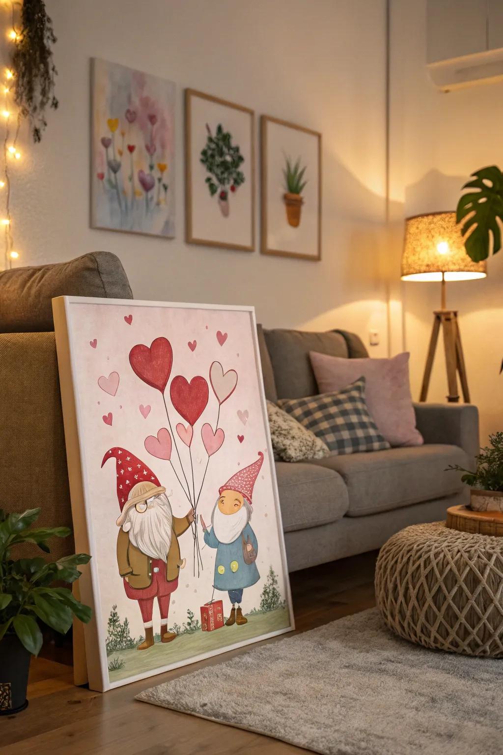 Folk holding heart air decorations add whimsical charm to Valentine's decor.