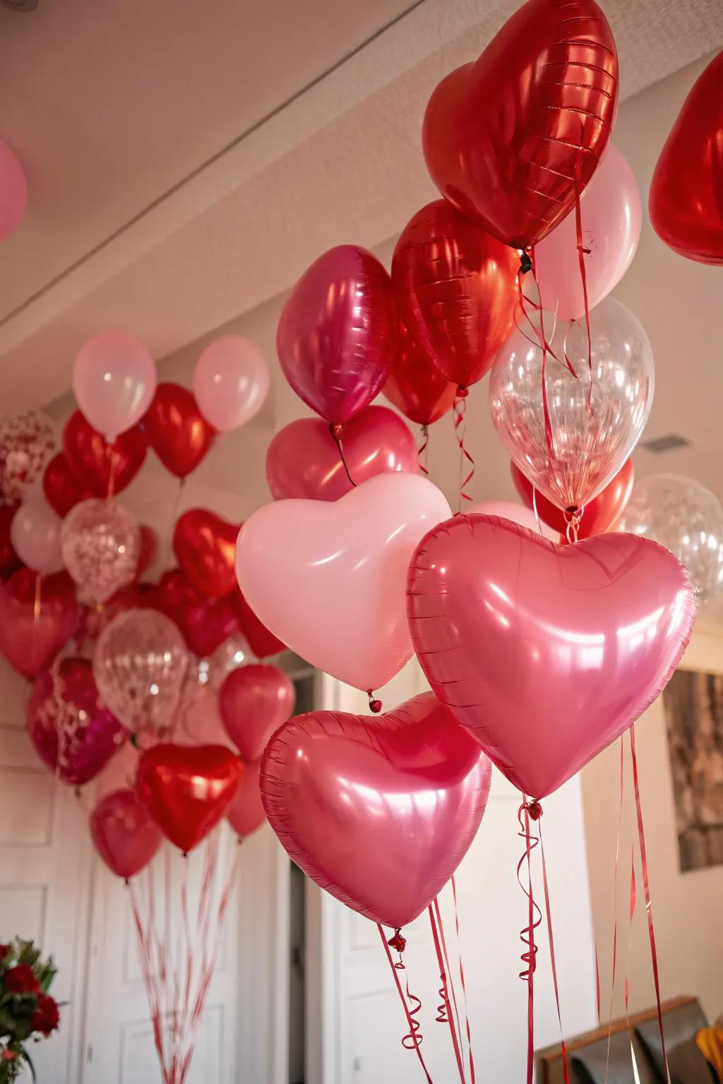 Create a festive atmosphere with heart-shaped balloons.