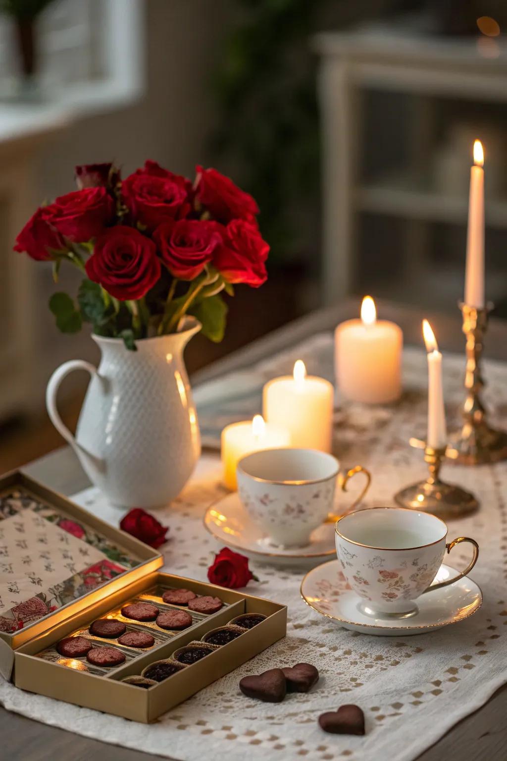 Lights infuse a snug and intimate ambiance to the Valentine's Day tea celebration.