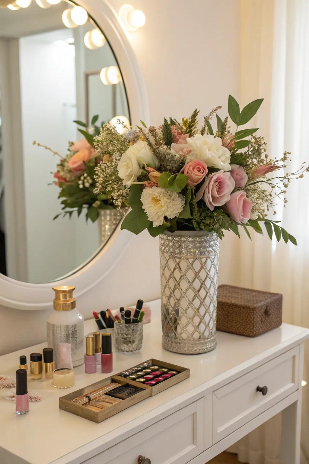 Floral arrangements bring a hint of the outdoors inside.