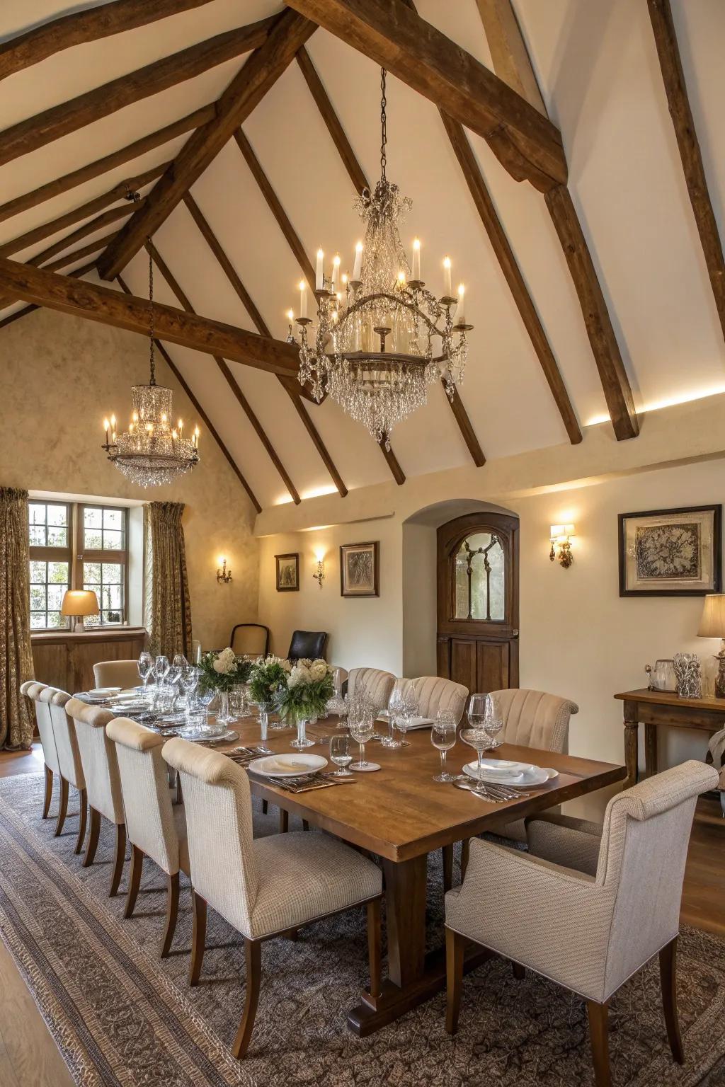 Inherent sophistication with uncovered wood beams gracing a vaulted ceiling.