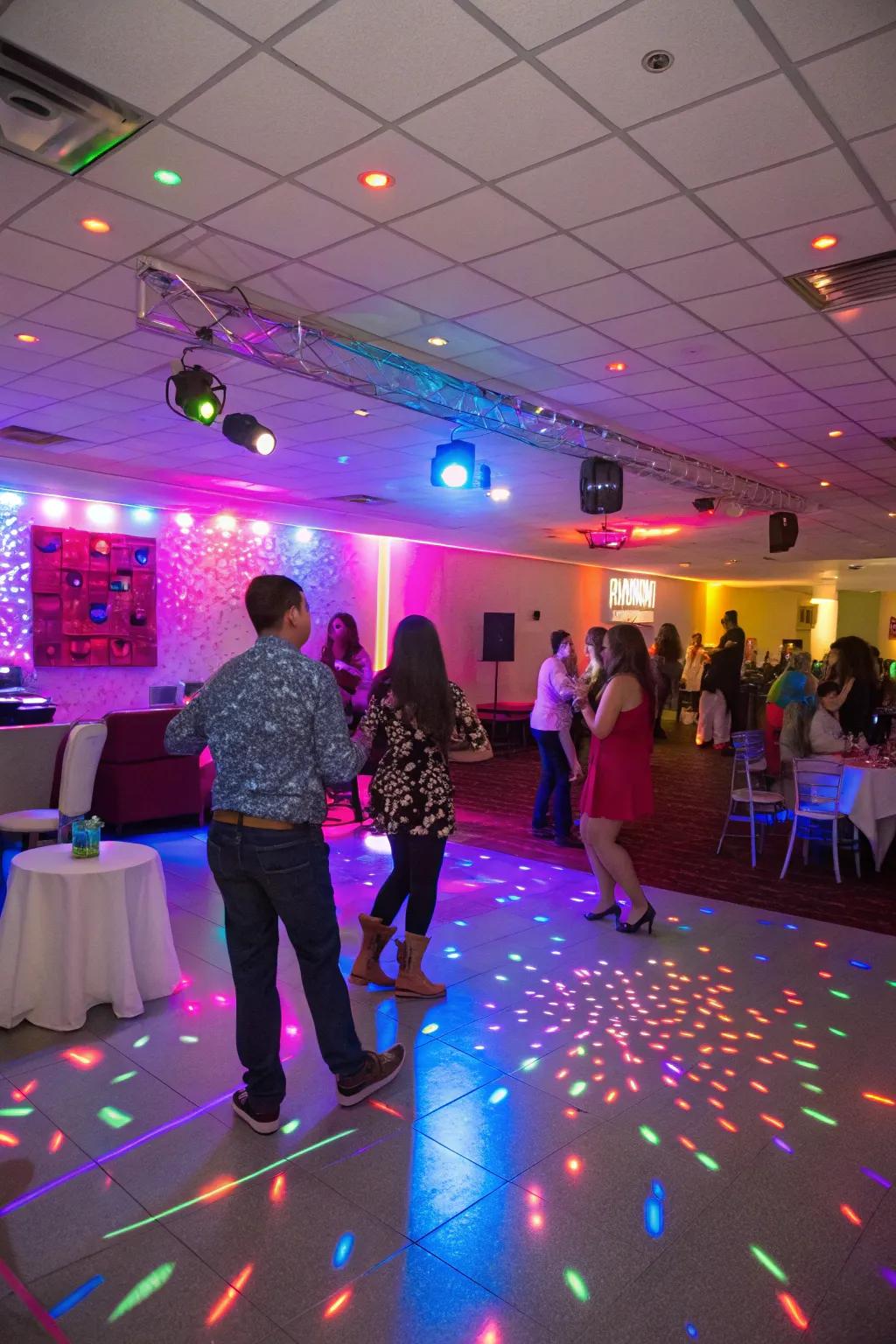 Set a vibrant mood with colorful LED lighting.