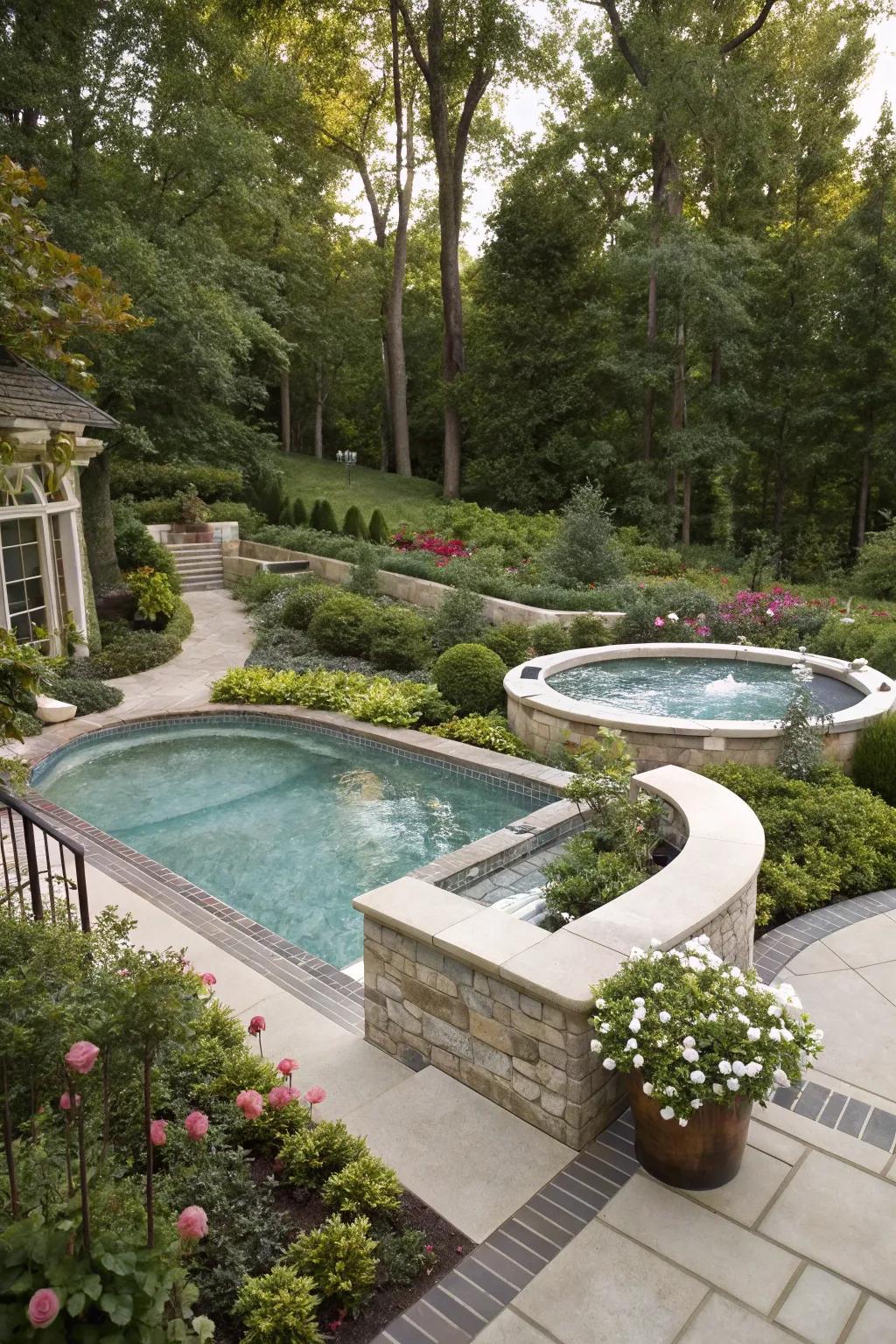 Integrating a hot tub with your pool creates a luxurious and unified design.