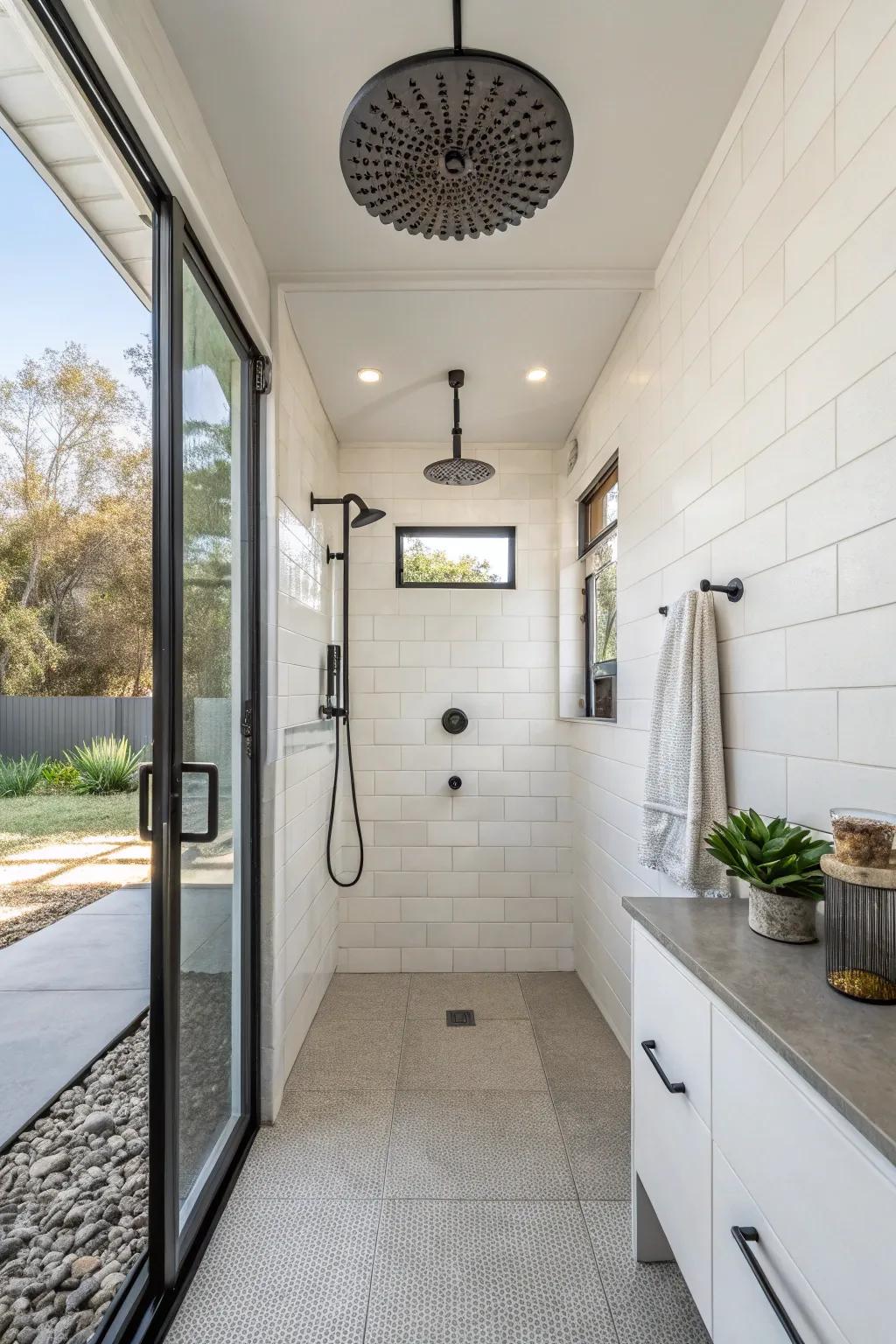 Streamlined fixtures deliver a sophisticated yet practical aesthetic.