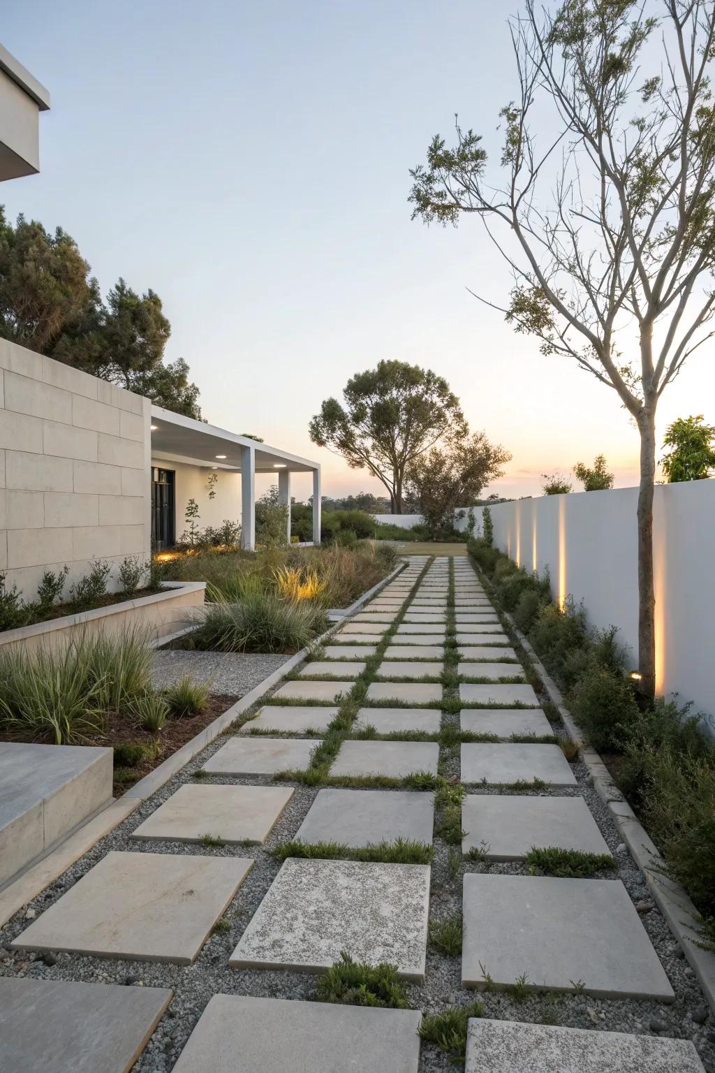 Contemporary paver designs provide sleek and well-organized walkways.