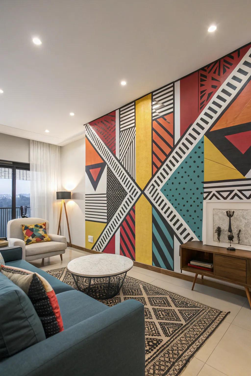 Introduce a modern twist through a refined patterned mural.
