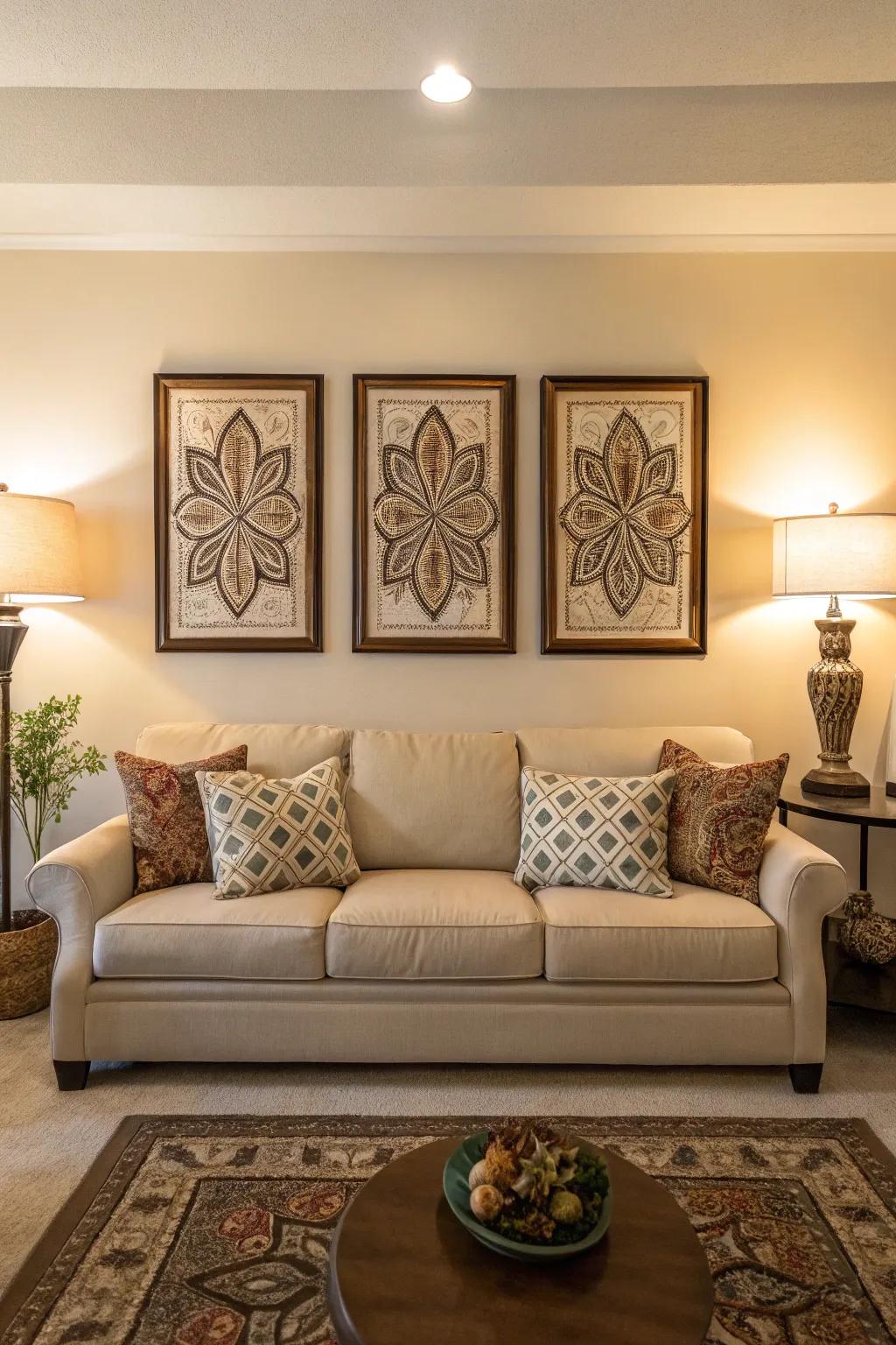 A sense of order and tranquility is created by symmetrical arrangements.