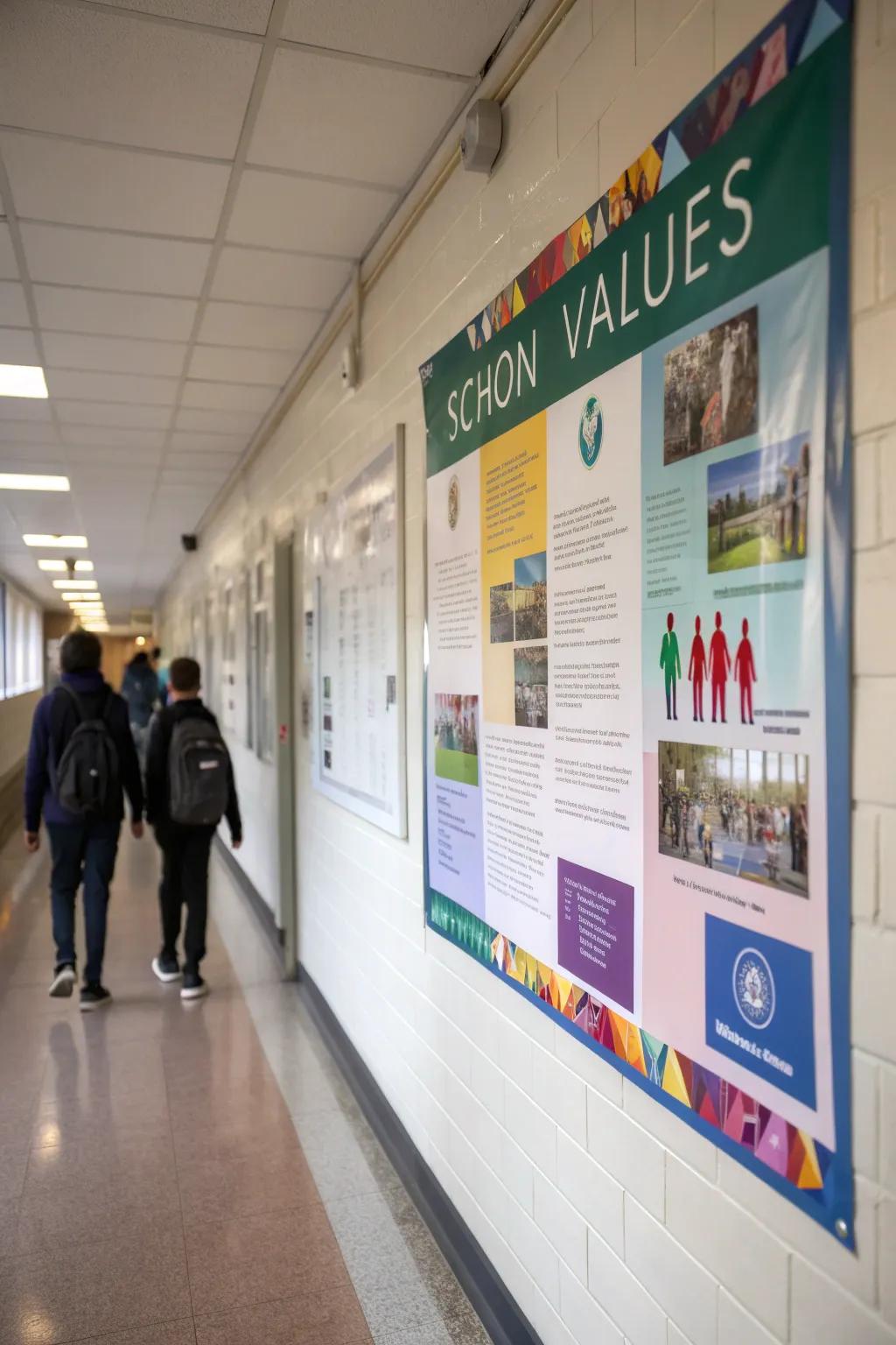 A surface that proudly shows the school's vision and beliefs, encouraging a sense of unity.