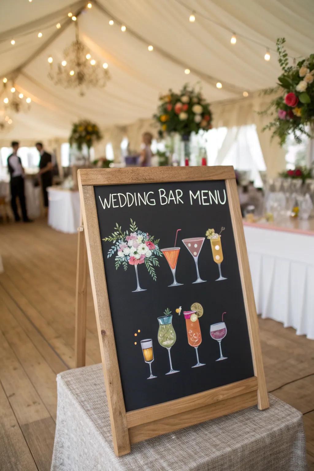 A playful bar menu featuring witty drink titles.