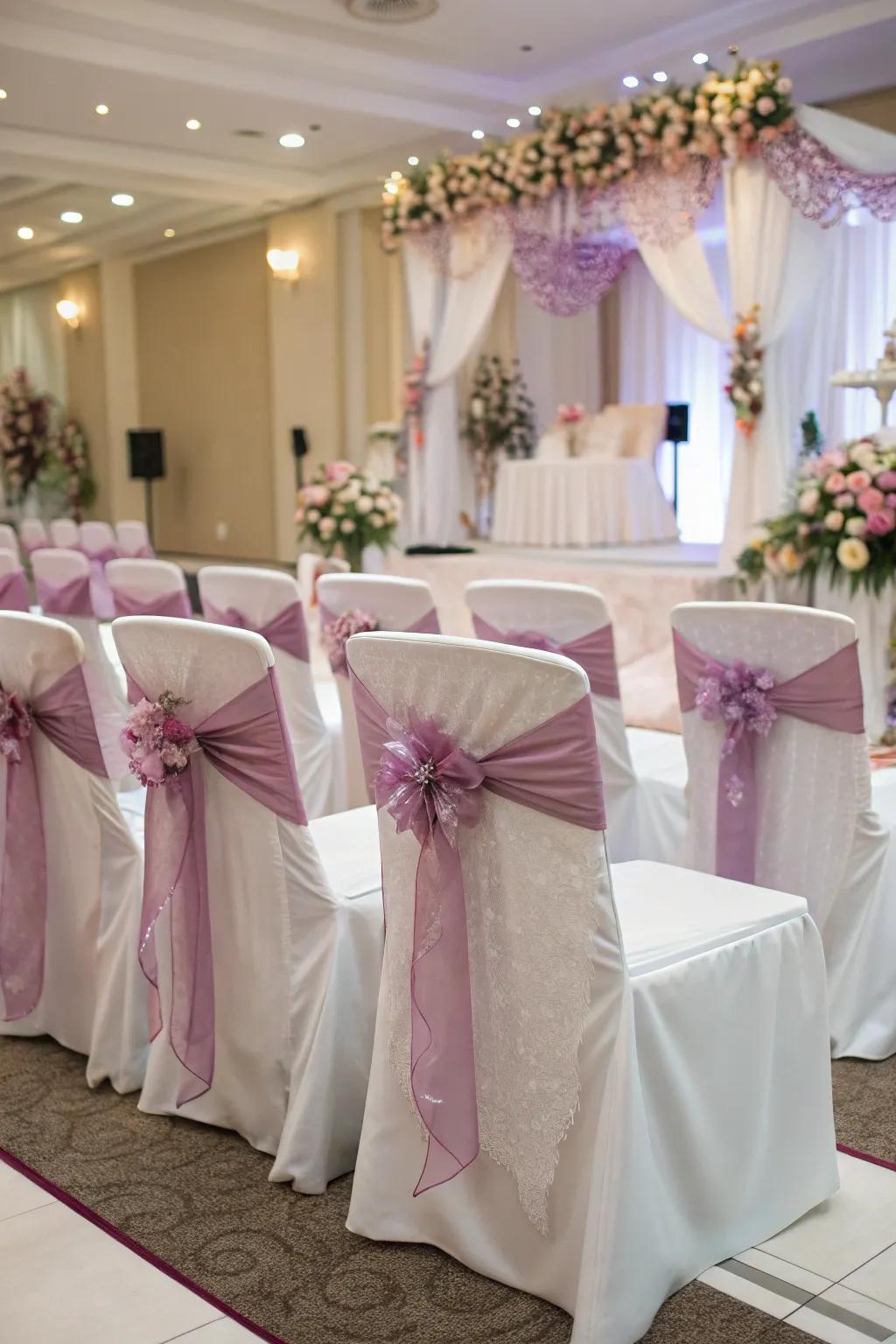 Synchronize chair covers with your wedding theme for a consistent aesthetic.