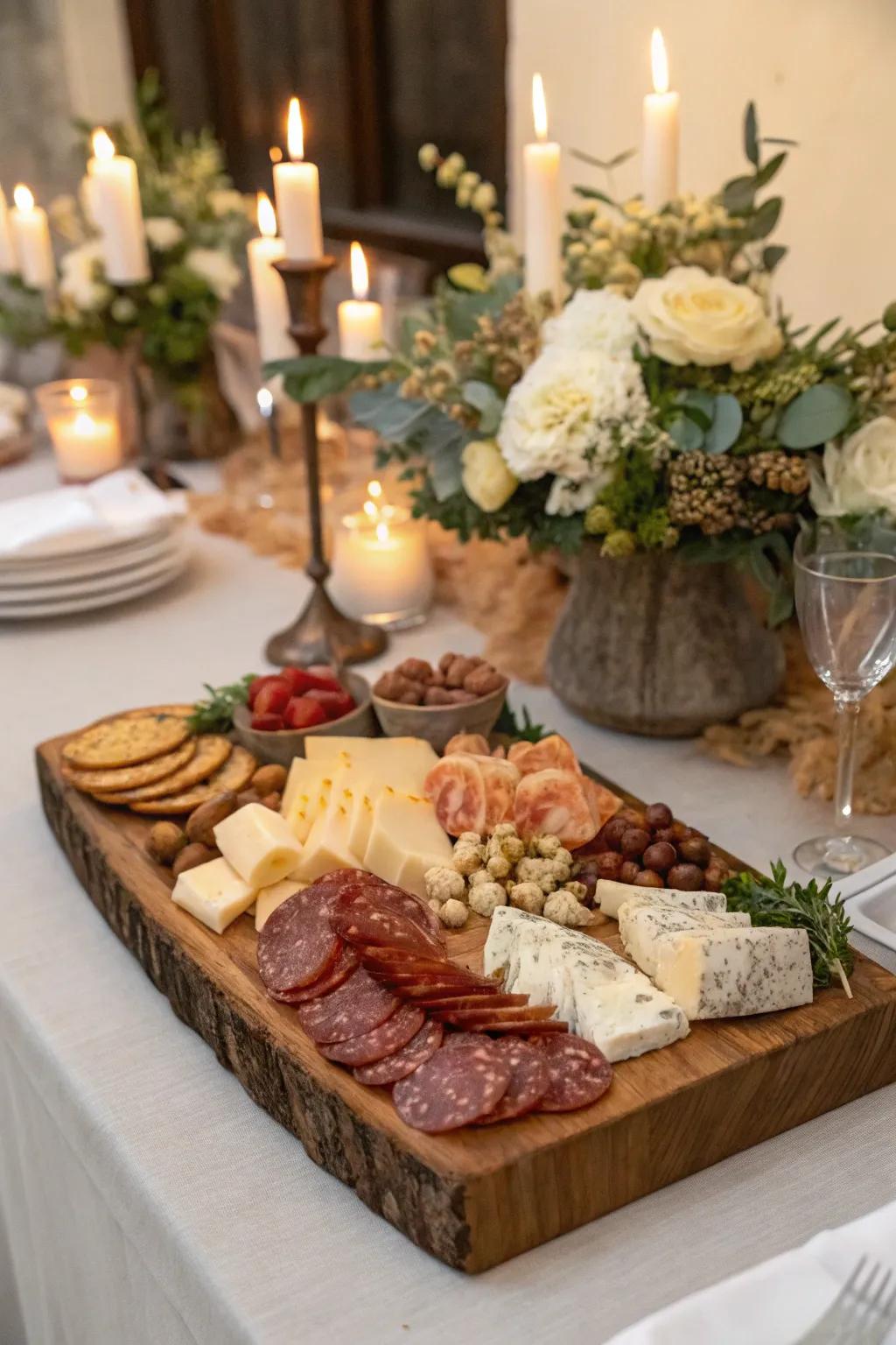 A homespun timber board adds warmth and charm.