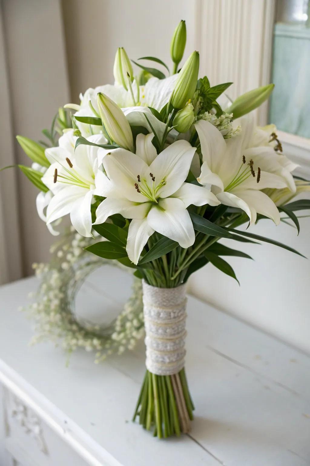 Understated refinement with a bunch of ivory lilies