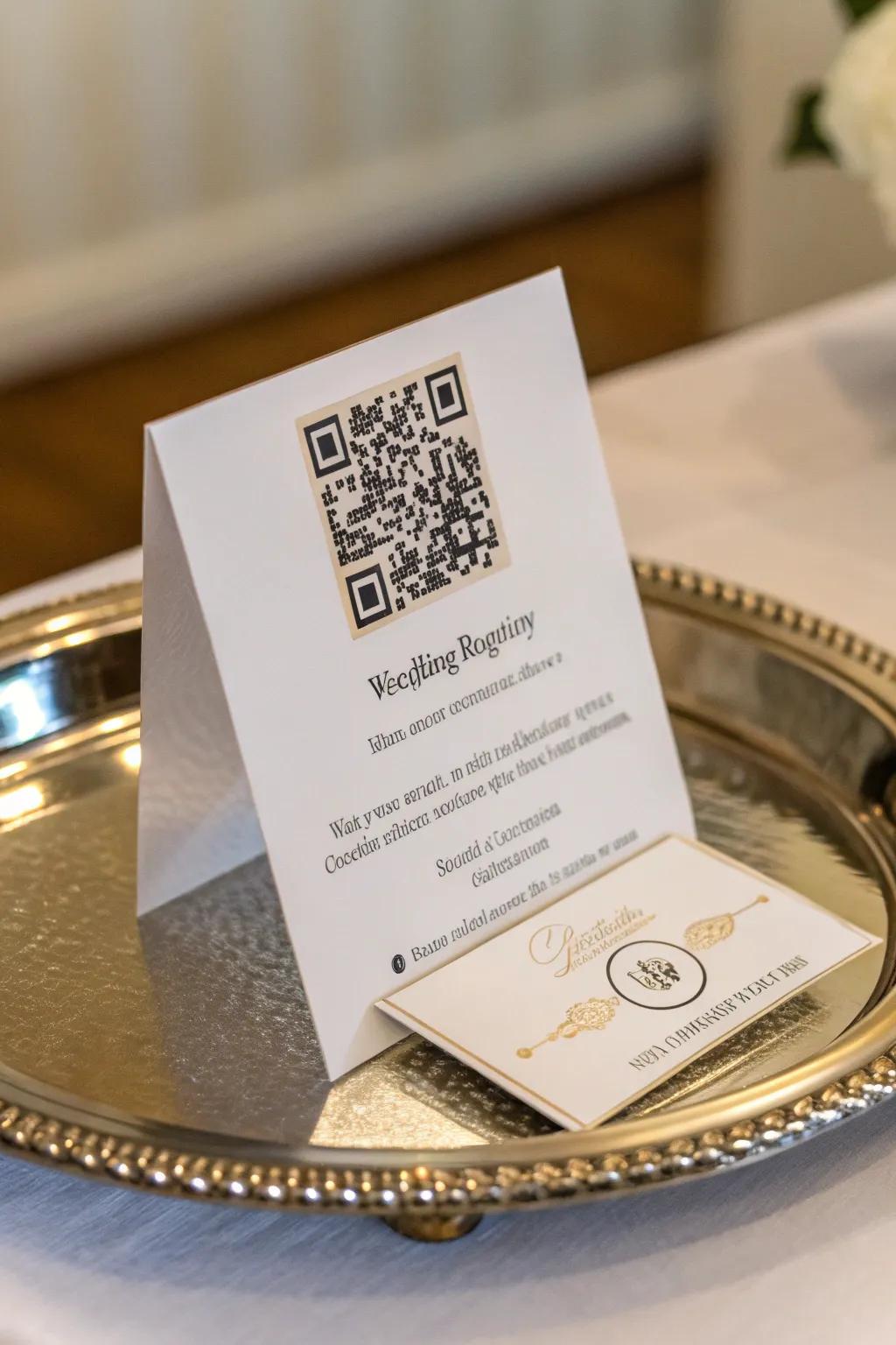 A modern registry note with a convenient QR code for guests.