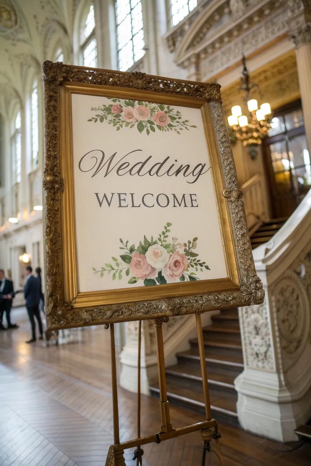 A classic-inspired board in a detailed frame, perfect for a historic venue.