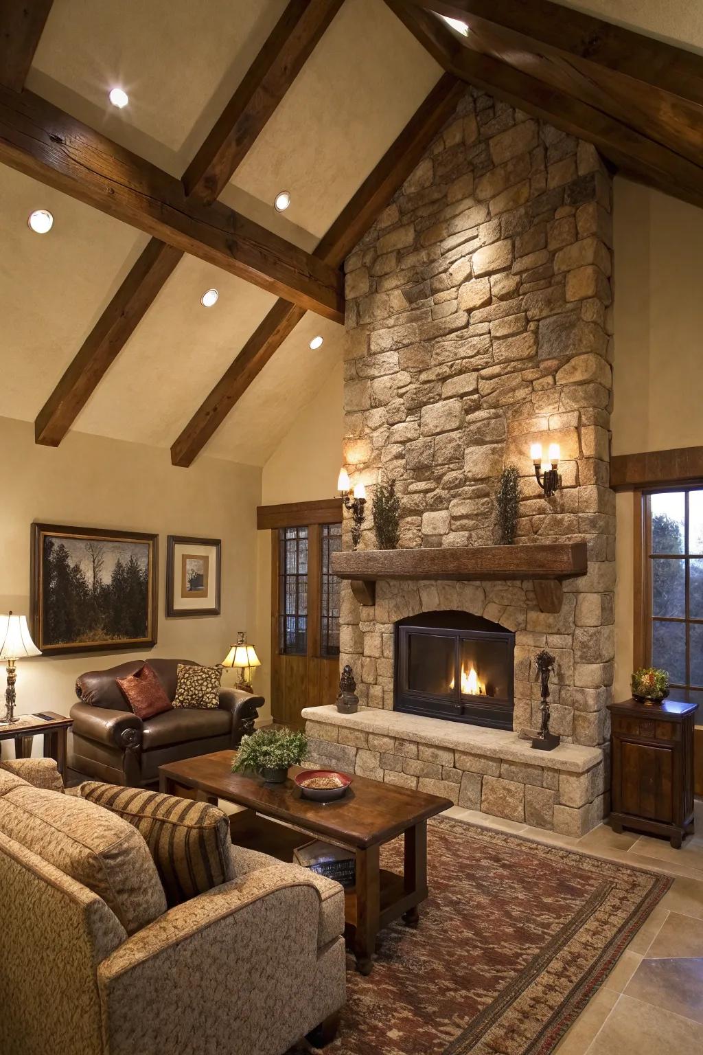 Natural components like stone and timber bring the outdoors inside.